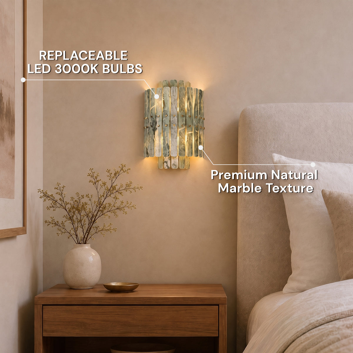 Pietra Green Marble Round Wall Sconce 11.8"D
