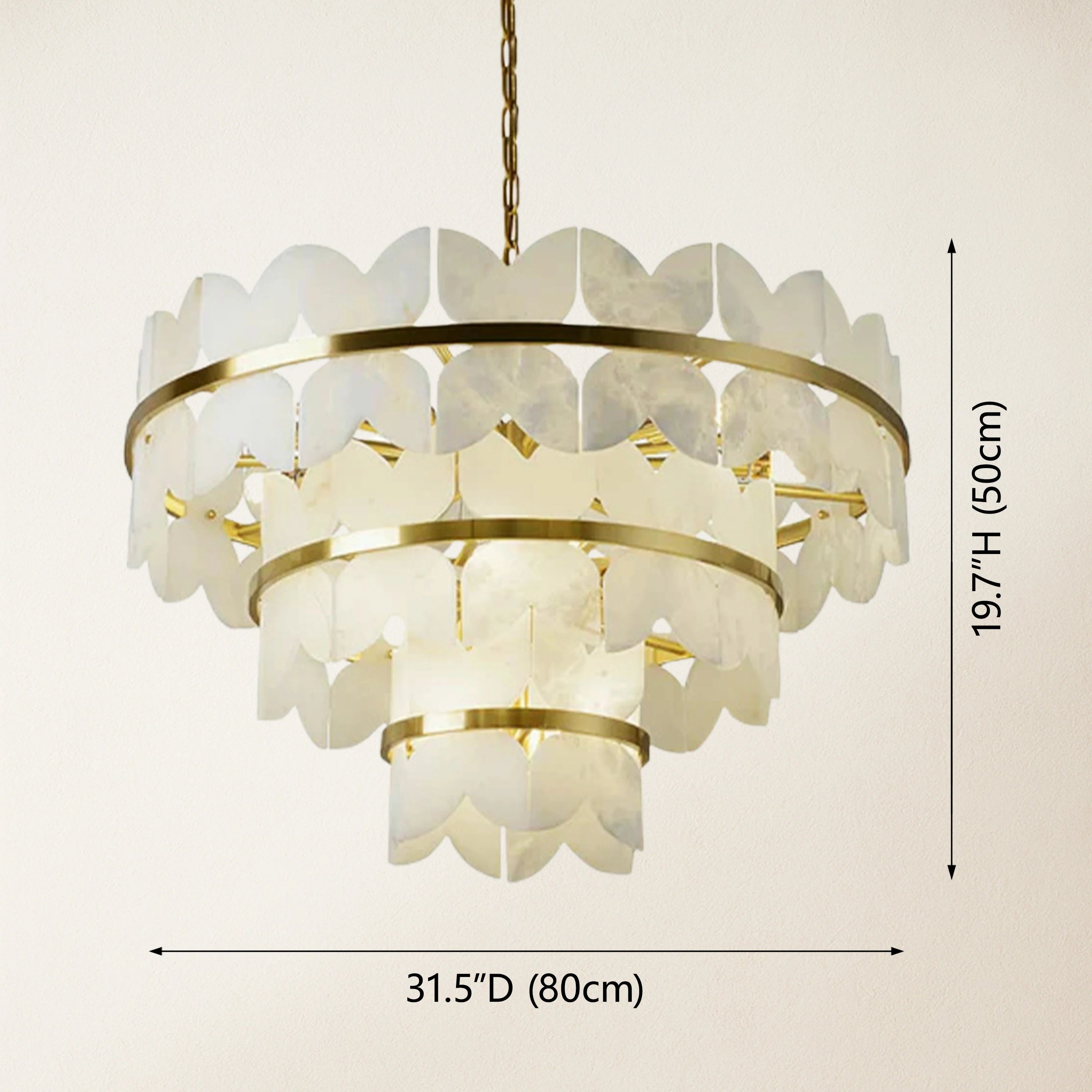 Cloudscape Alabaster Brass 3-Layer Chandelier 32"D