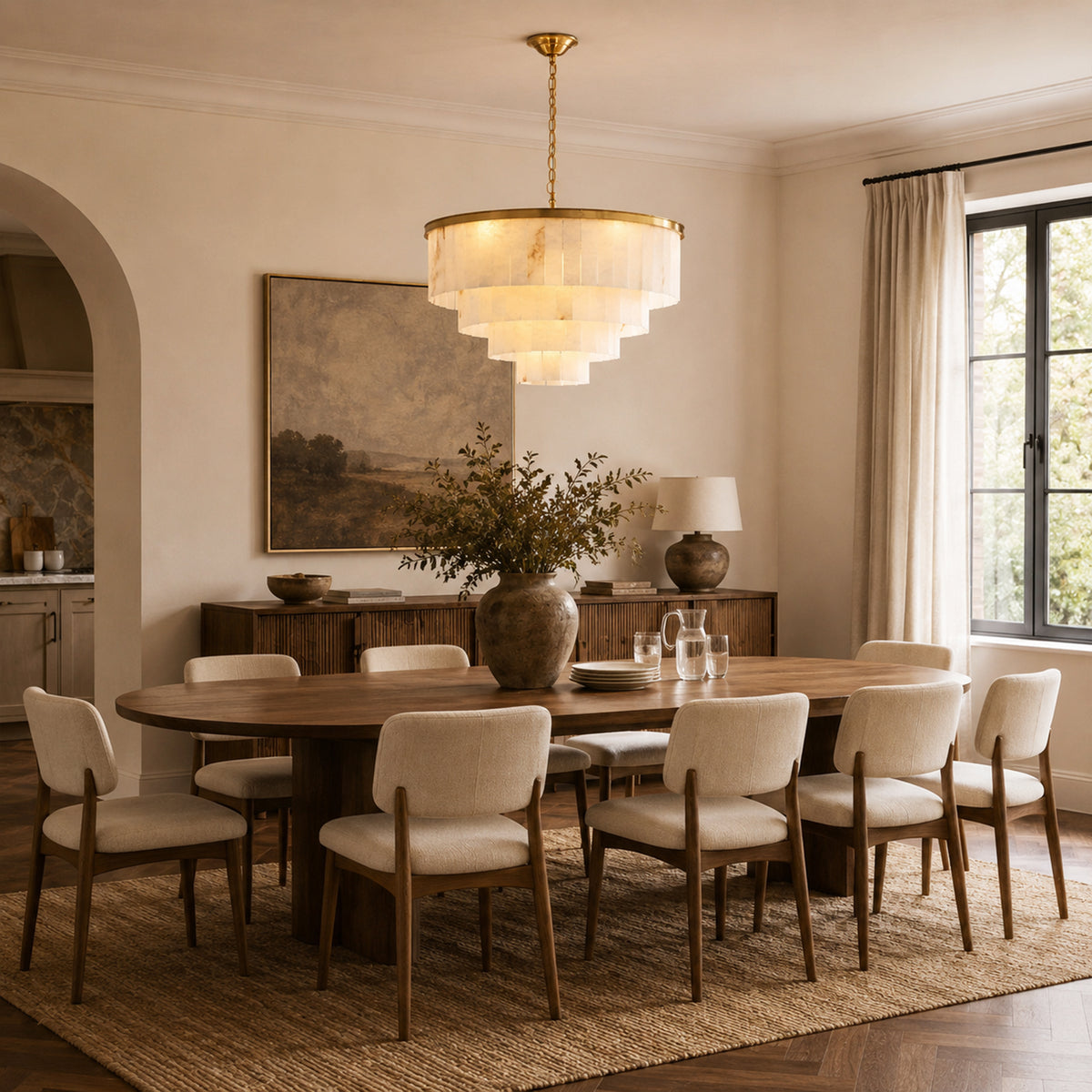 Montrava Alabaster Tiered Round Chandelier