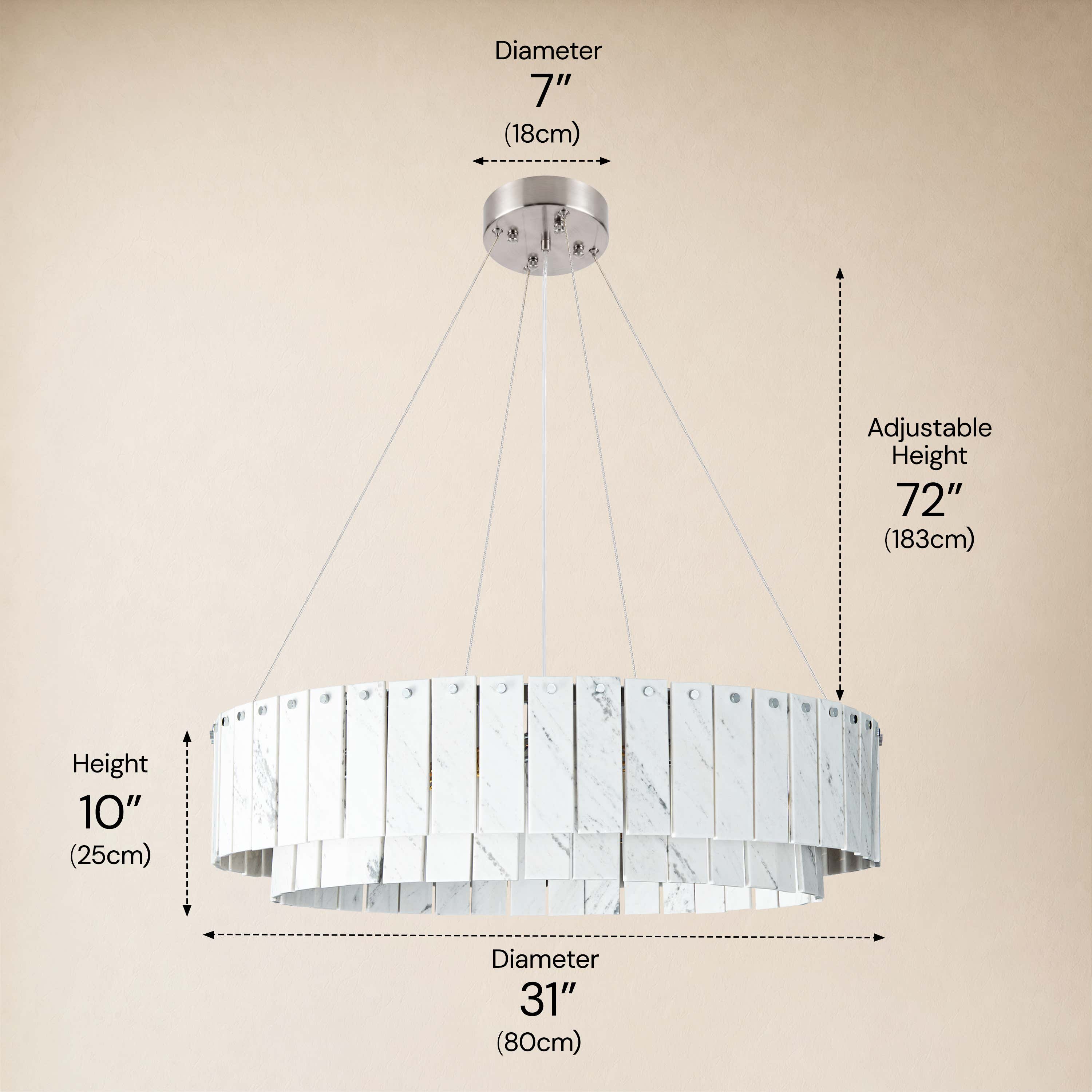 Pietra White Marble Tiered Drum Chandelier 24" 31"D