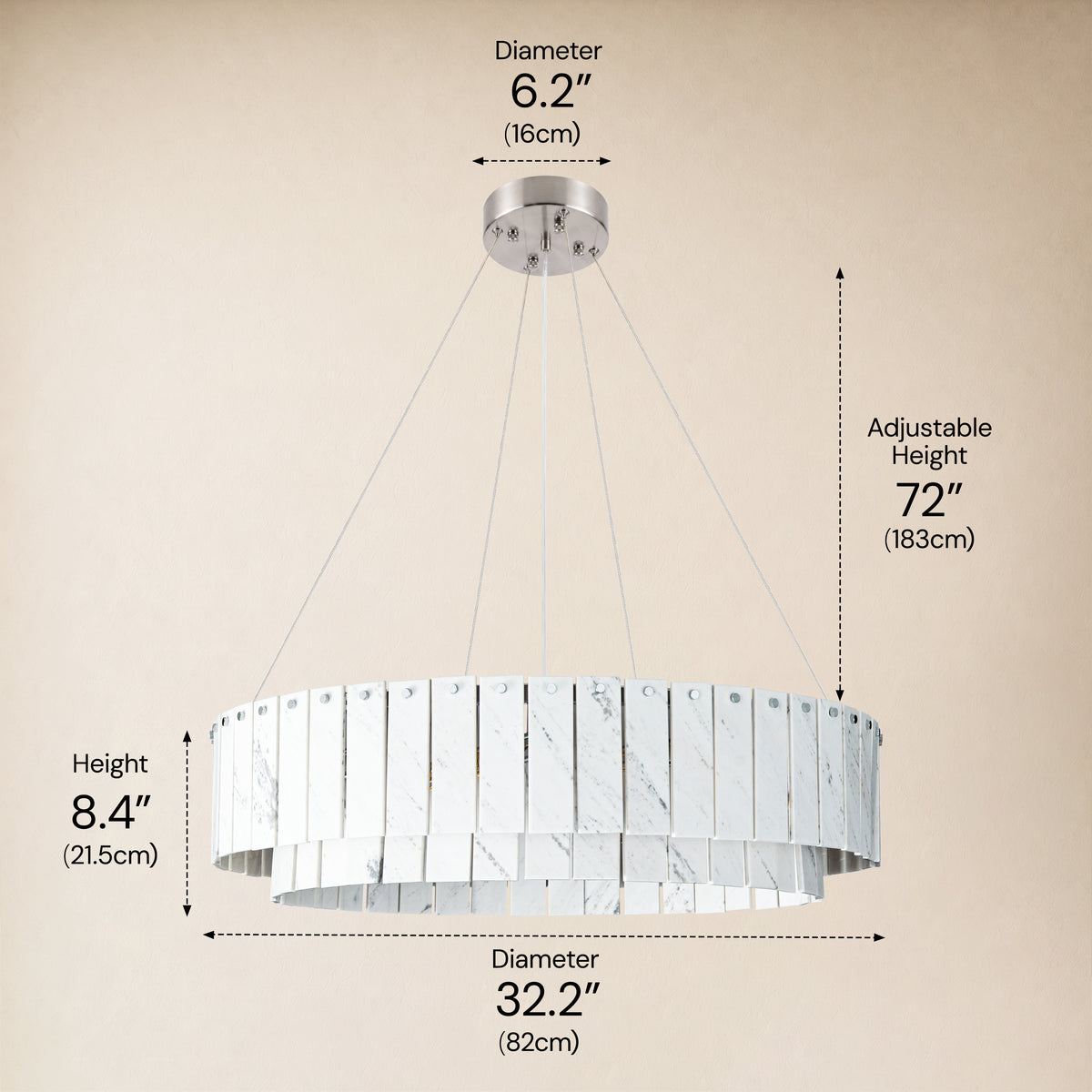 Pietra Porcelain White Marble Tiered Drum Chandelier 24" 31"D