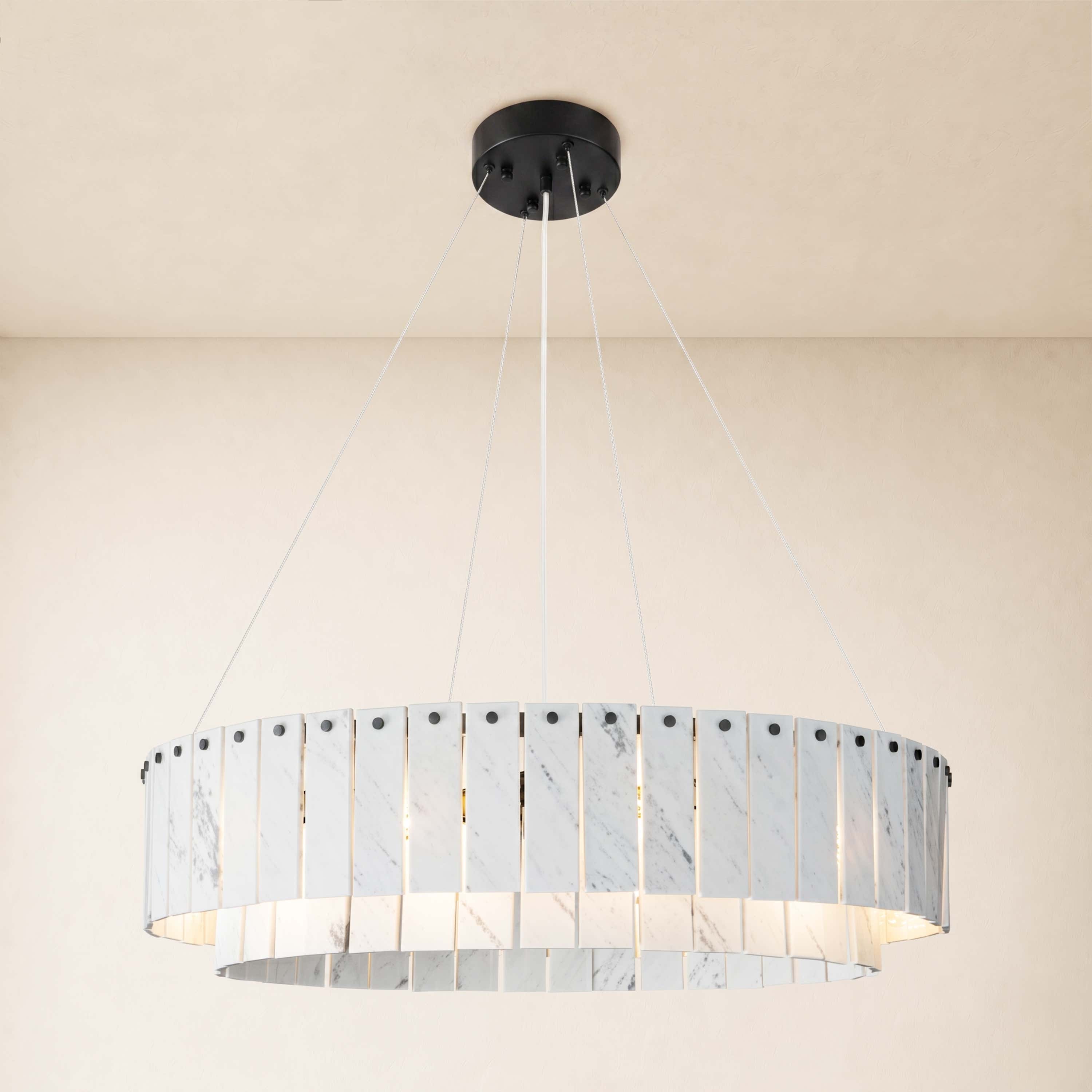 Pietra White Marble Tiered Drum Chandelier 24" 31"D