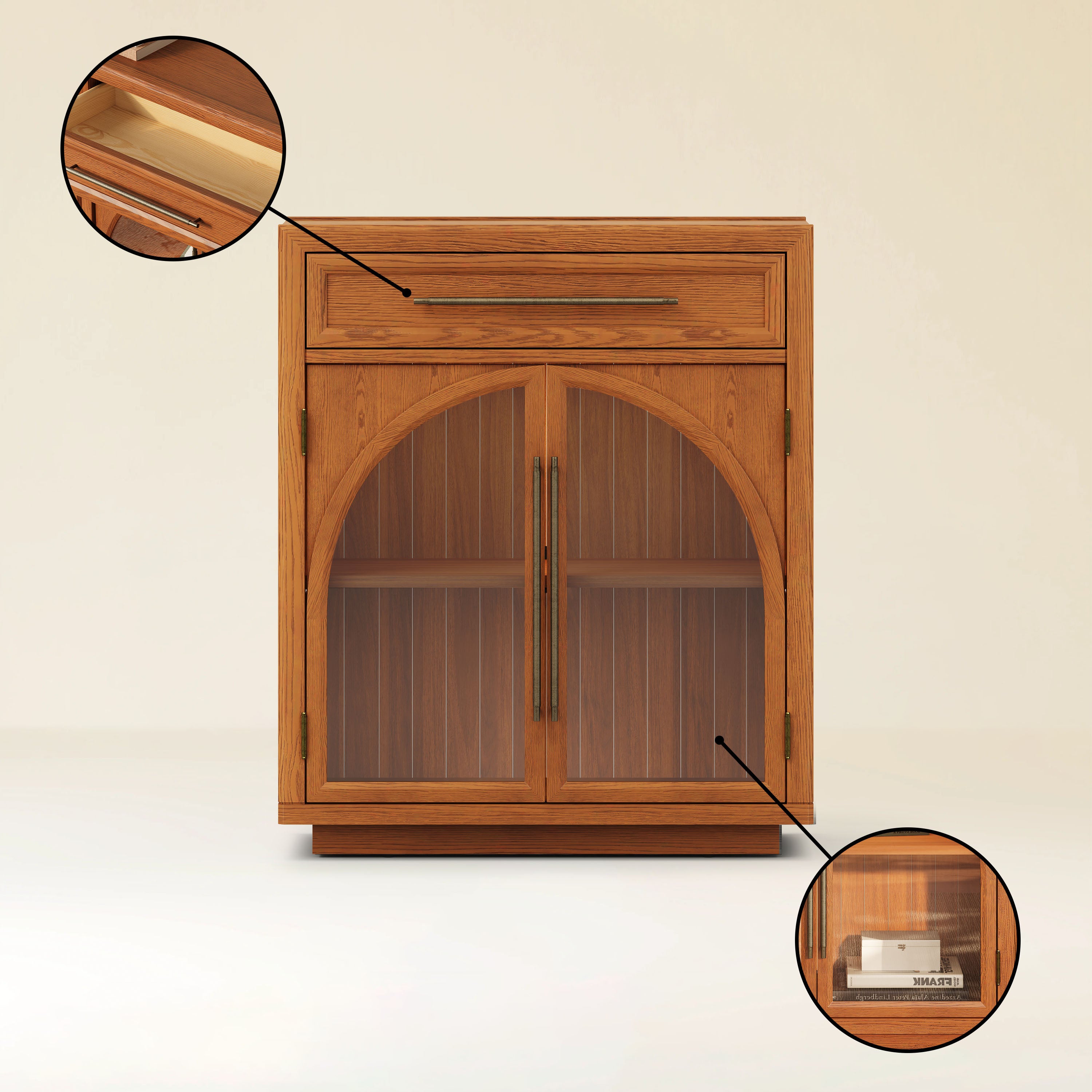 Alvar Arched 62.9" Oak Sideboard with Drawers(Set of 2)