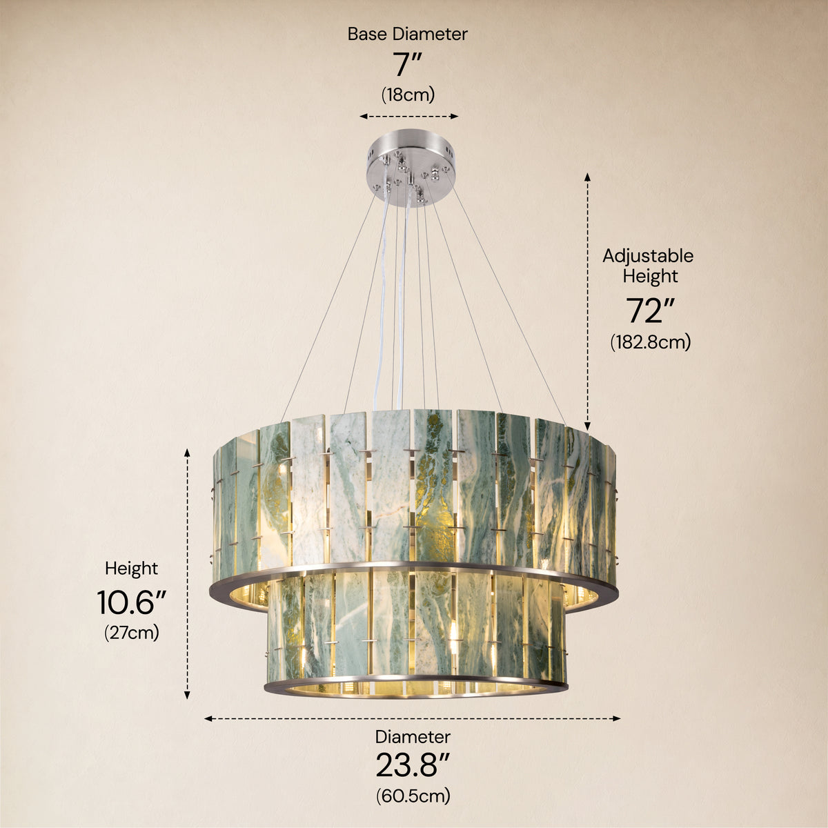 Pietra Victoria Green Marble Two-Tier Round Chandelier 25.5"D