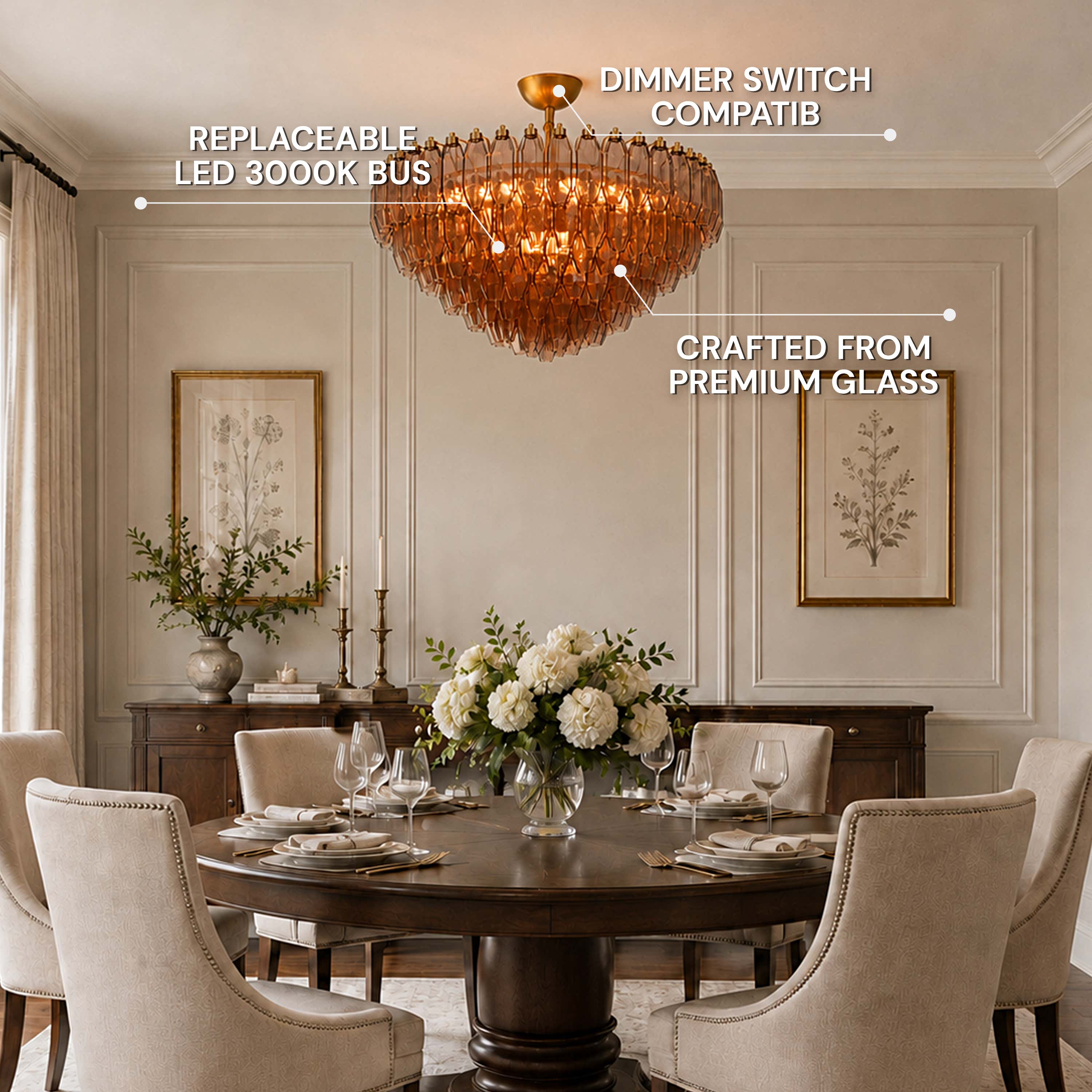 Aurembra Amber Glass Round Chandelier 35.4"D