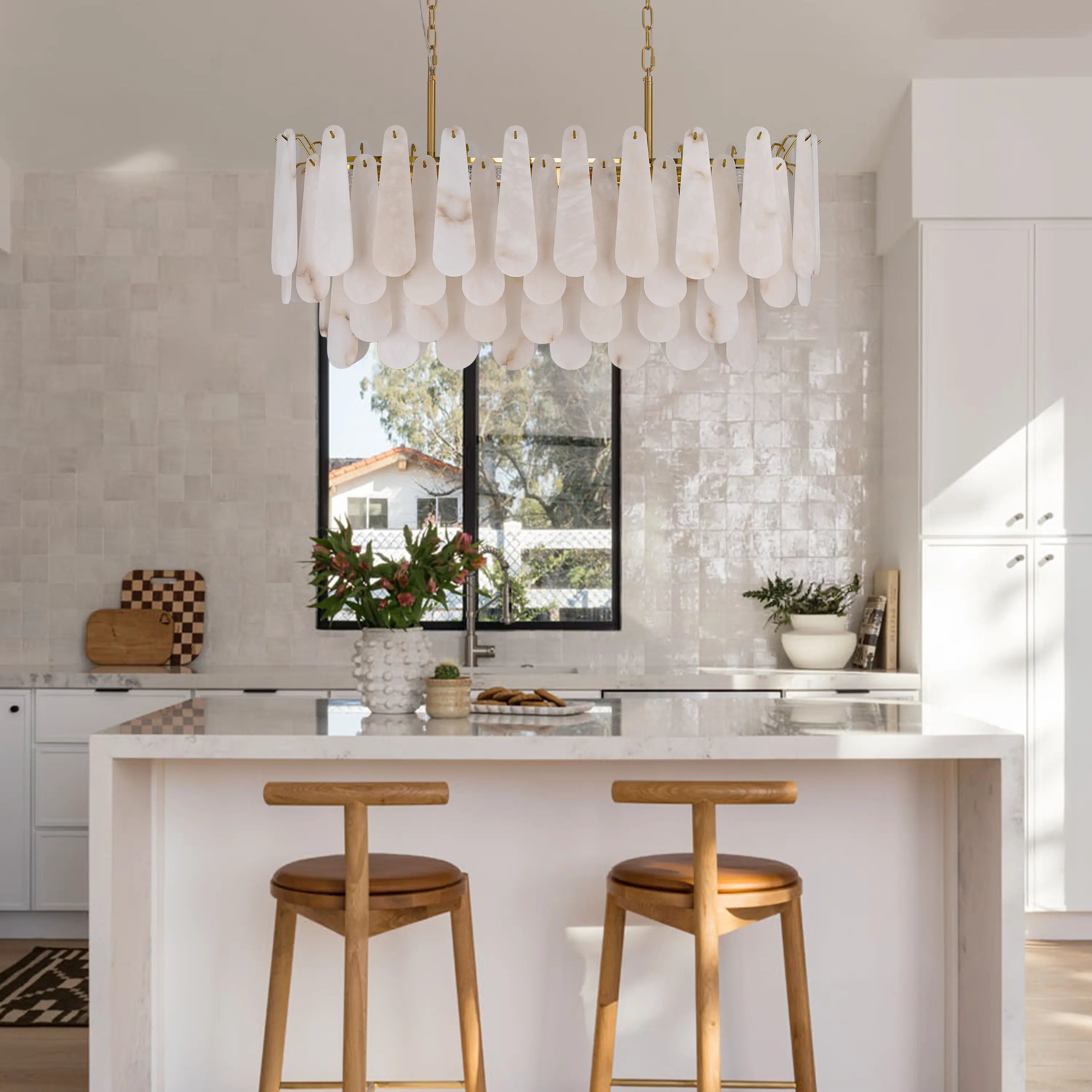 Caldera Alabaster Rectangular Chandelier 40"