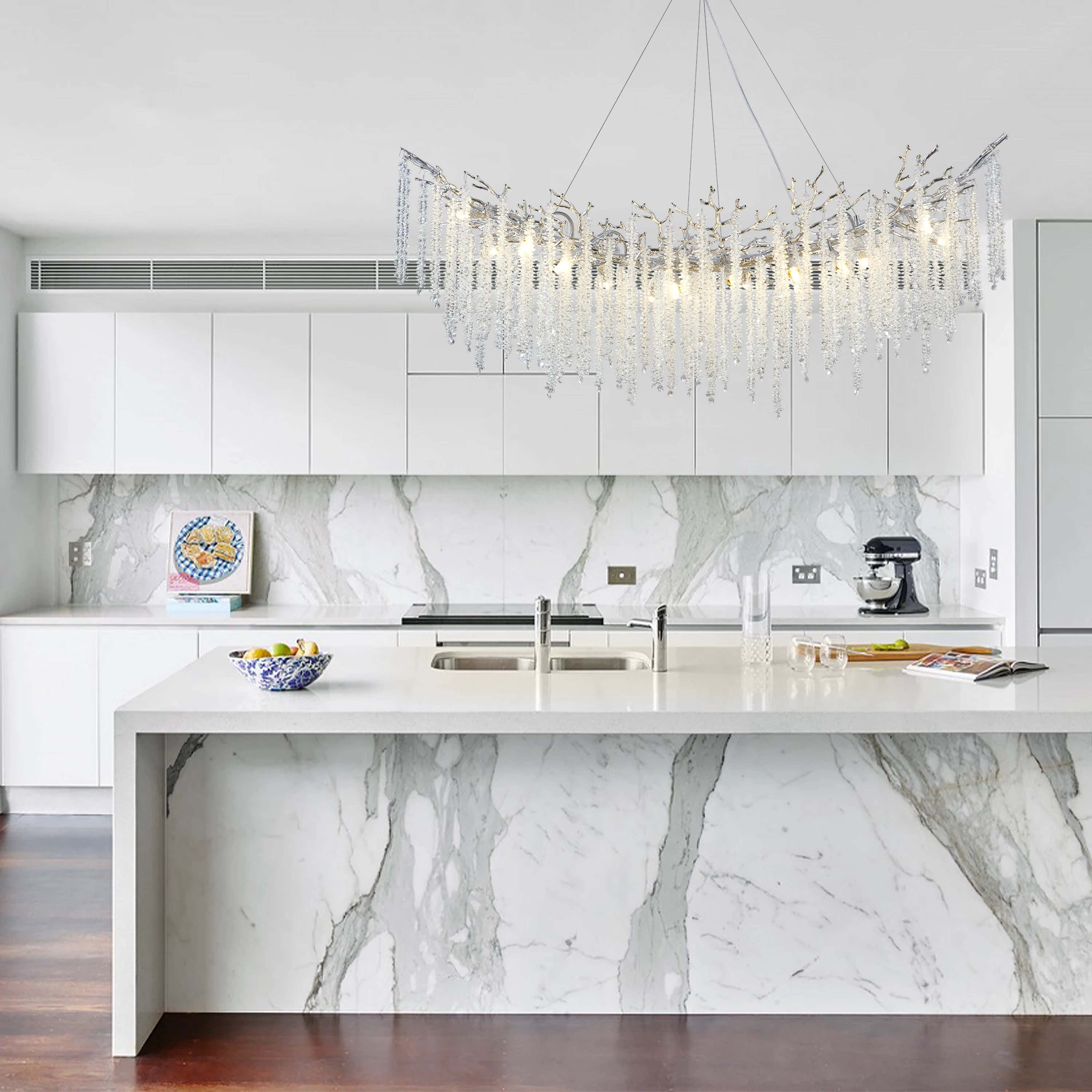 Snow Tree Branches Linear Chandelier 55''L#Finish_Silver