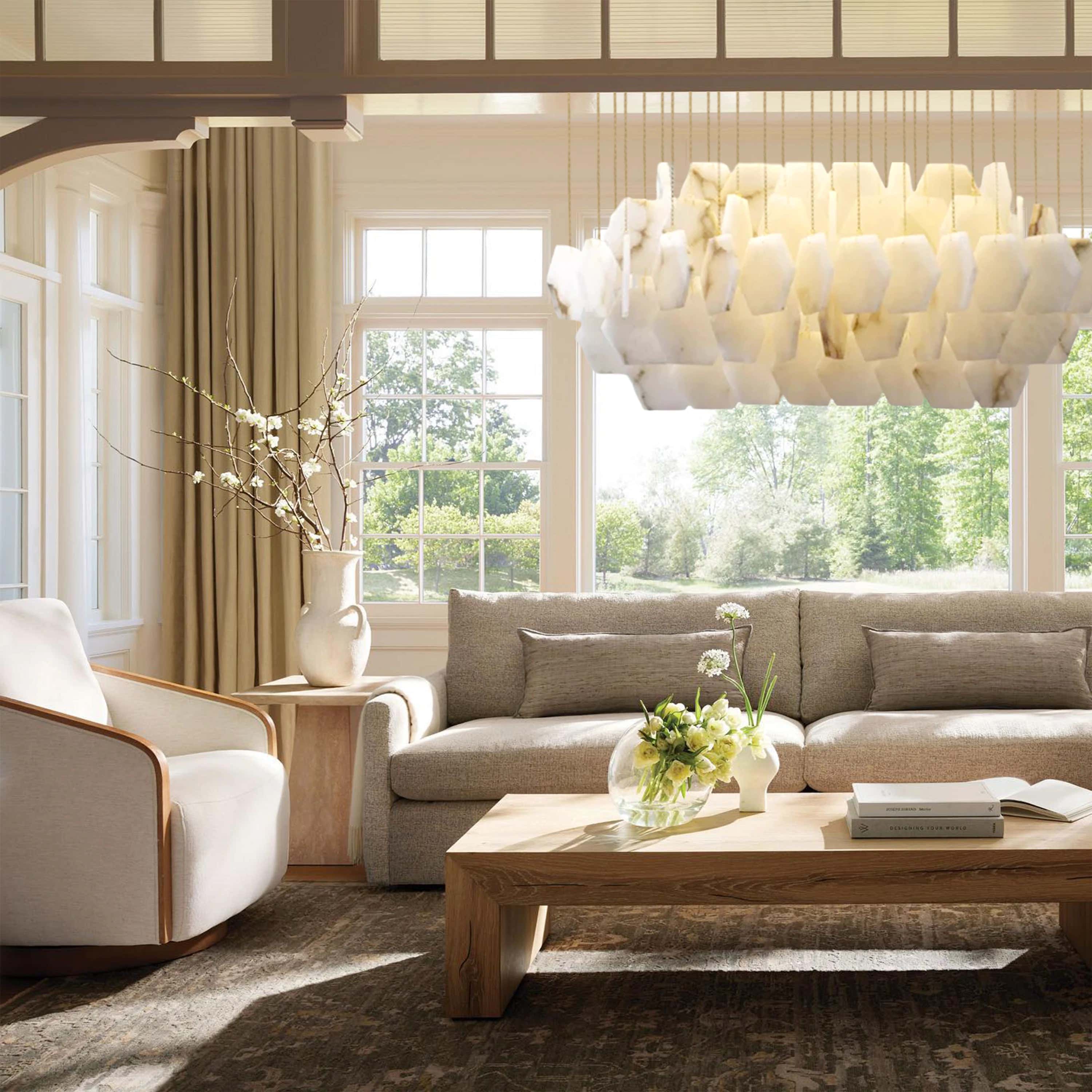 Talan Natural Alabaster Modern Chandelier 32''W#Finish_Gold