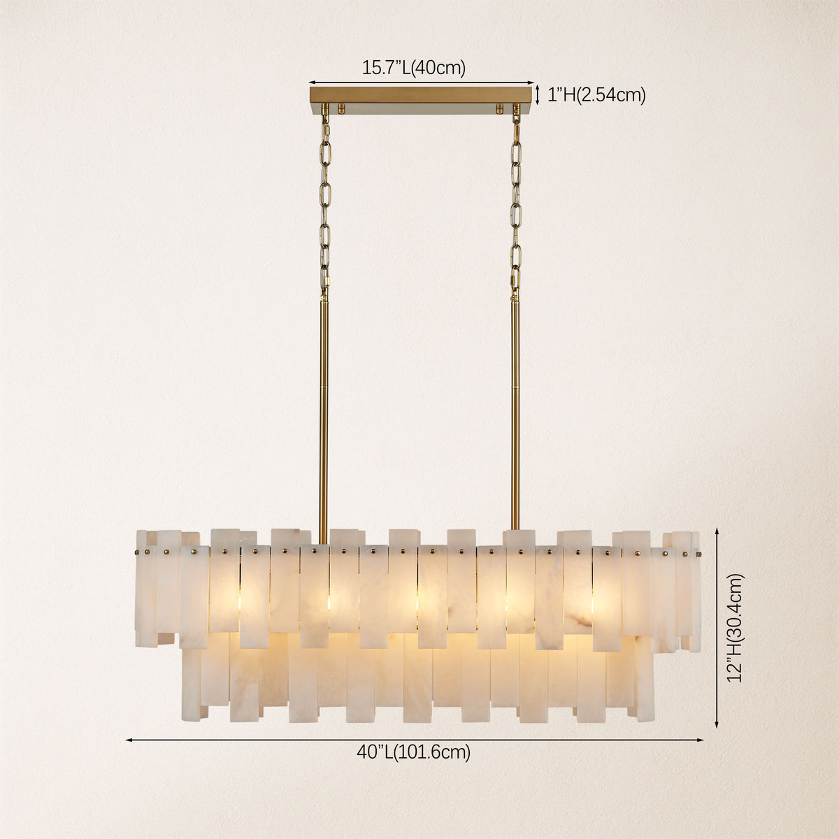 Nivislight Alabaster 2-Tier Rectangular Chandelier 40"D
