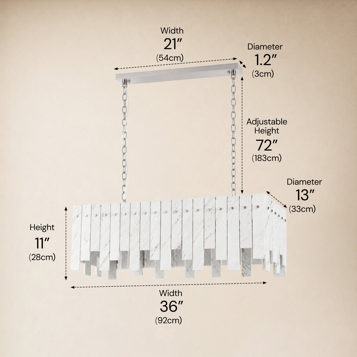 Pietra White Marble Rectangular Chandelier 36" 40"W