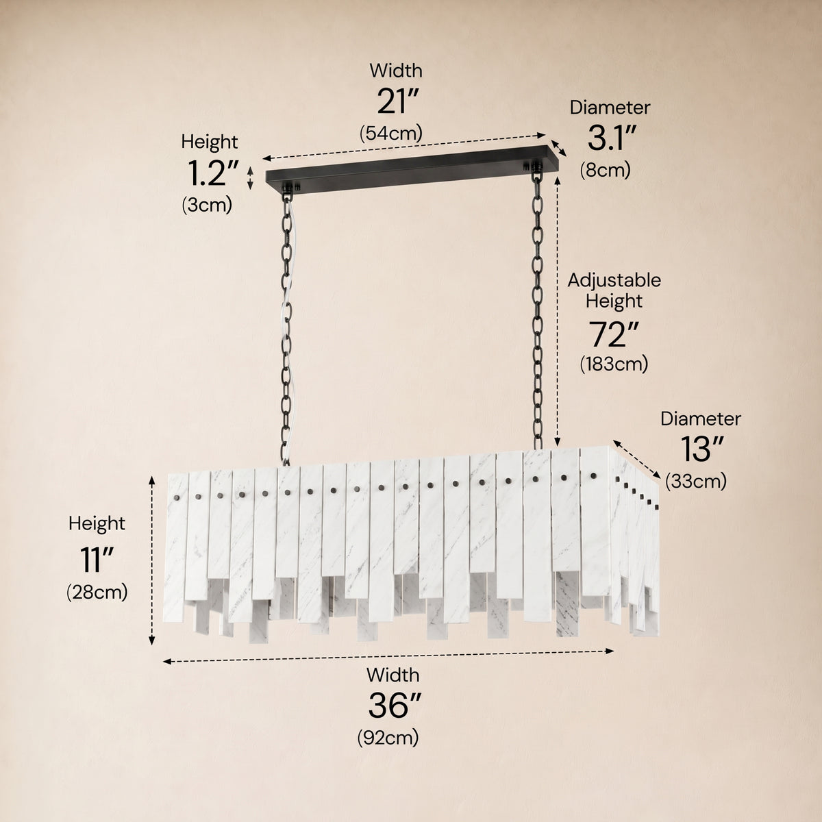 Pietra Porcelain White Marble Rectangular Chandelier 36" 40"W