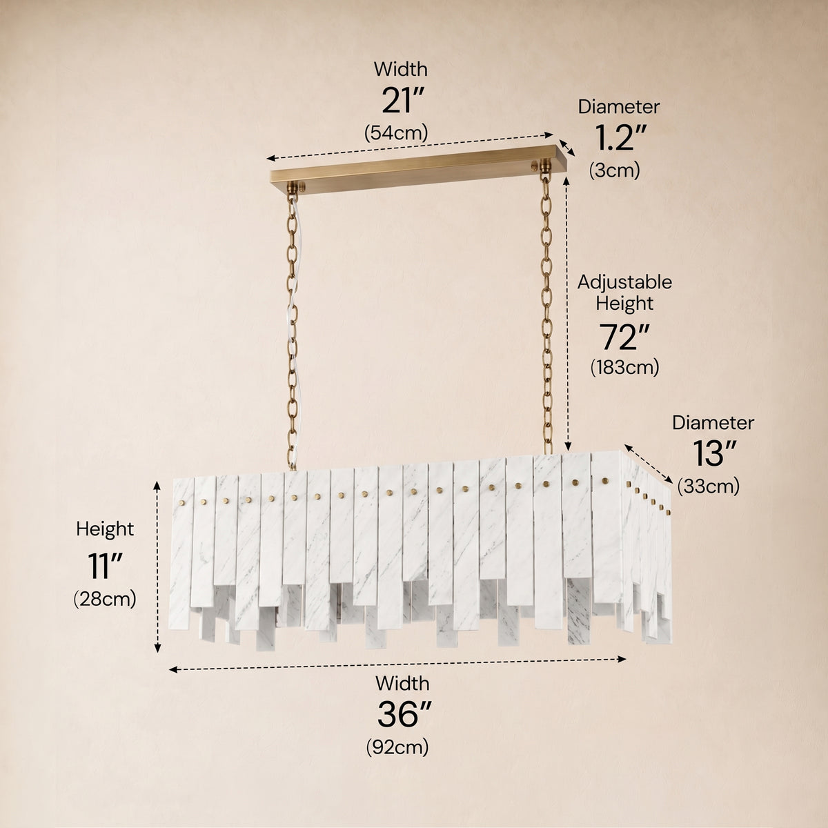 Pietra White Marble Rectangular Chandelier 36" 40"W