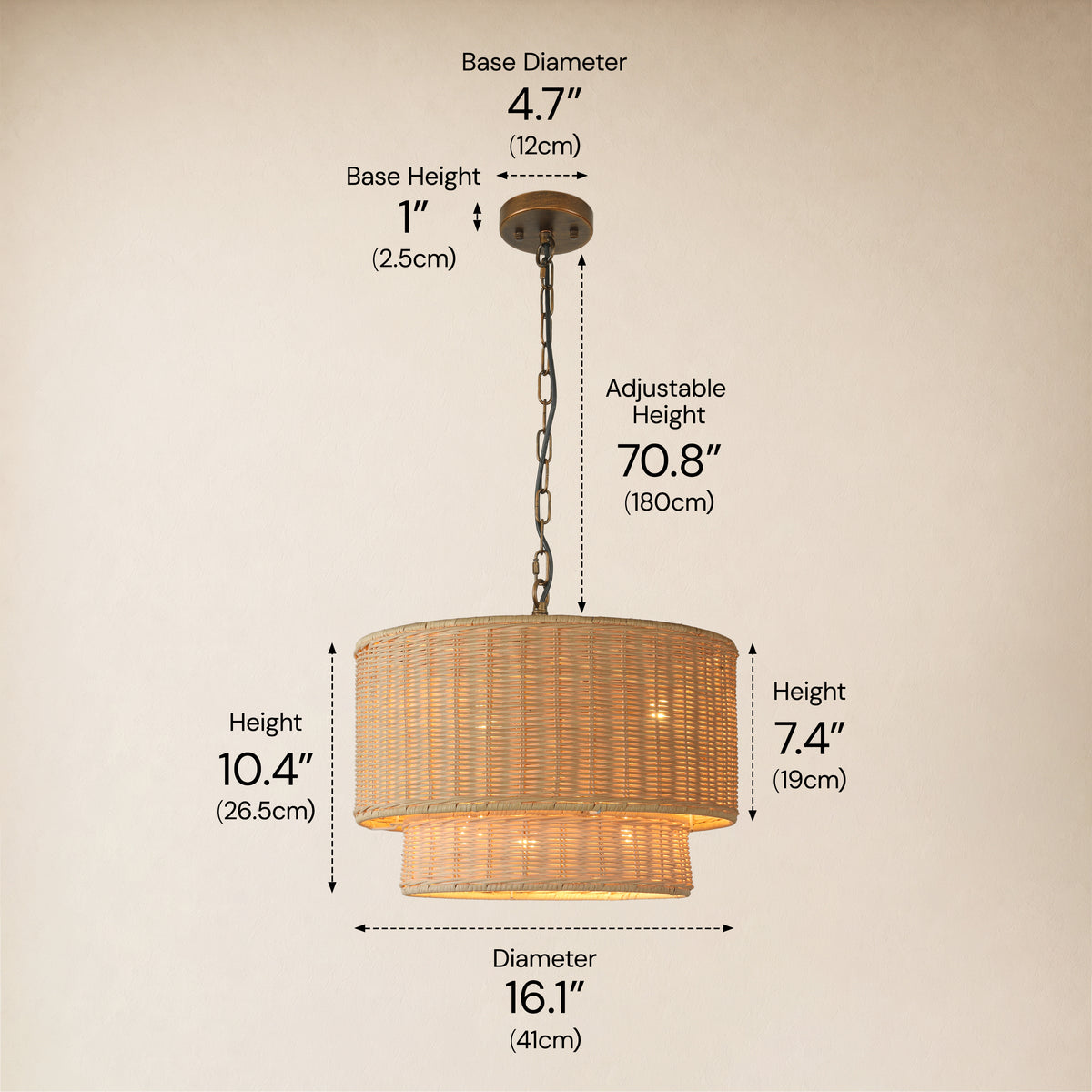 Cavana Rattan Tiered Round Pendant 16.1"D
