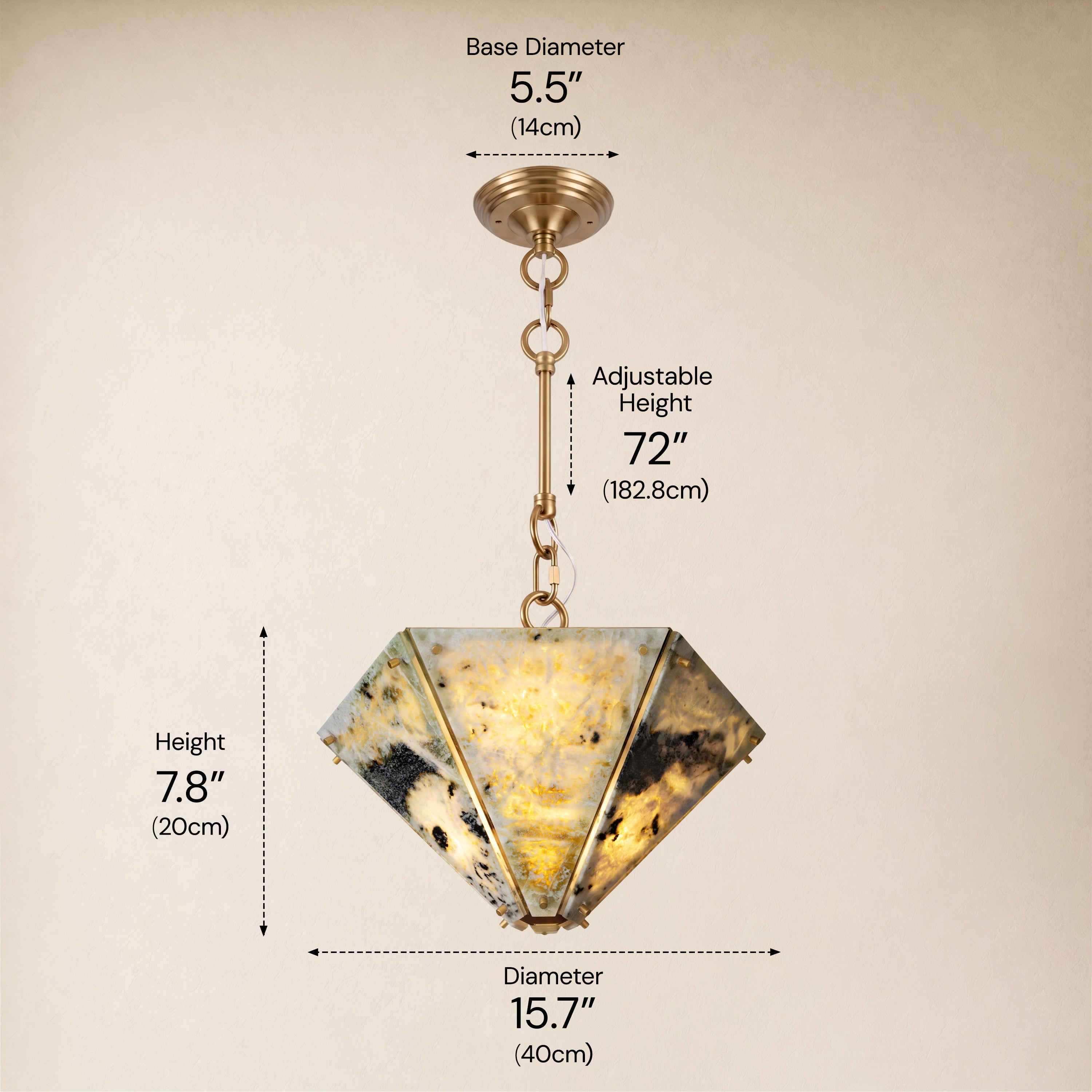 Pietra Green Marble Hexagonal Lantern Pendant 15.7"D