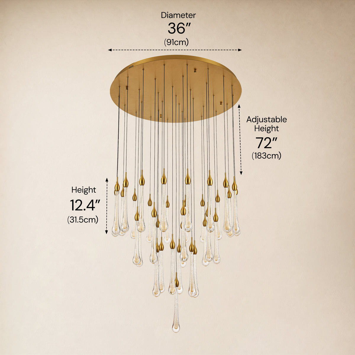 Olivene Glass Teardrop Round Chandelier 36"D
