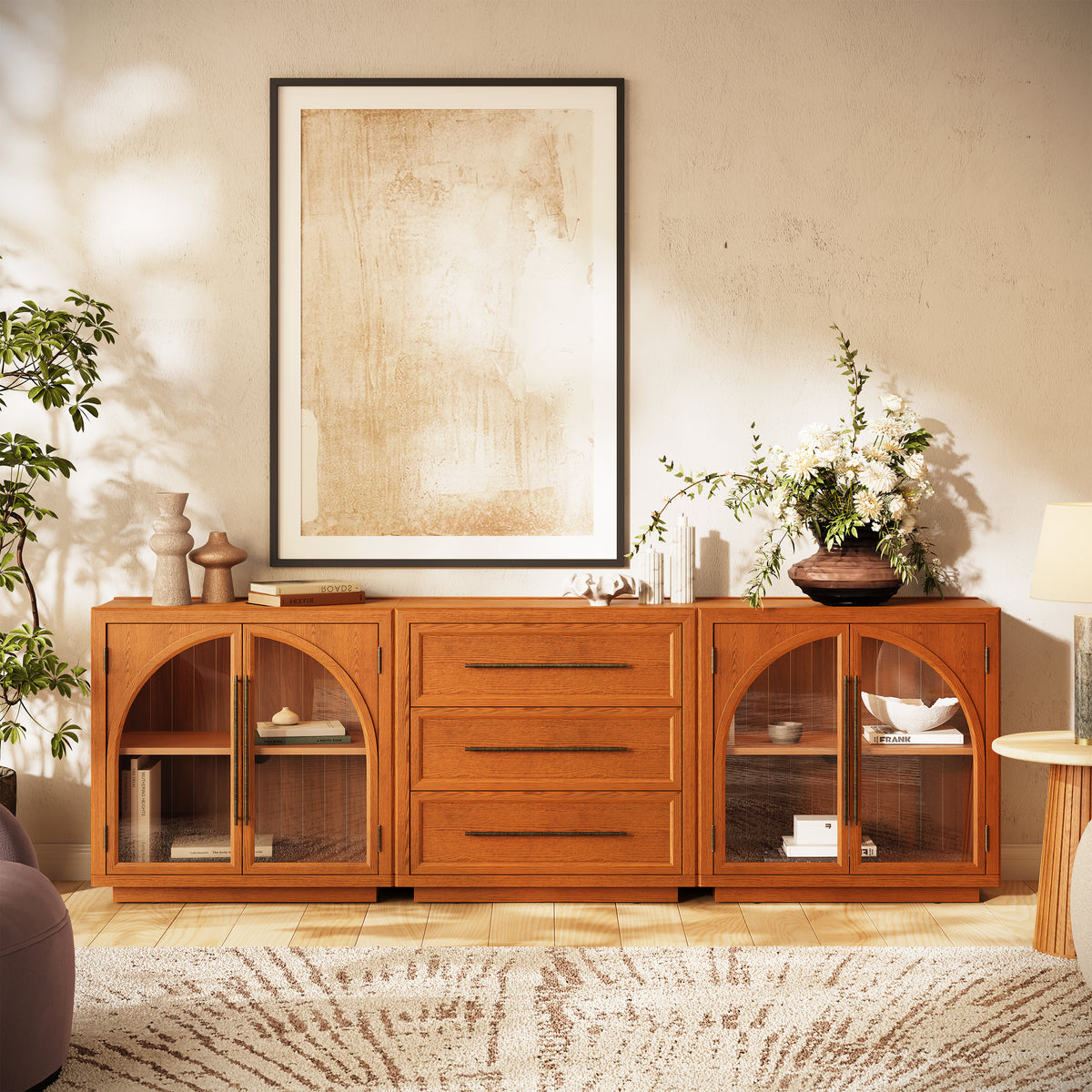 Alvar Arched 91″ Oak Modular Media Console(Set of 3)