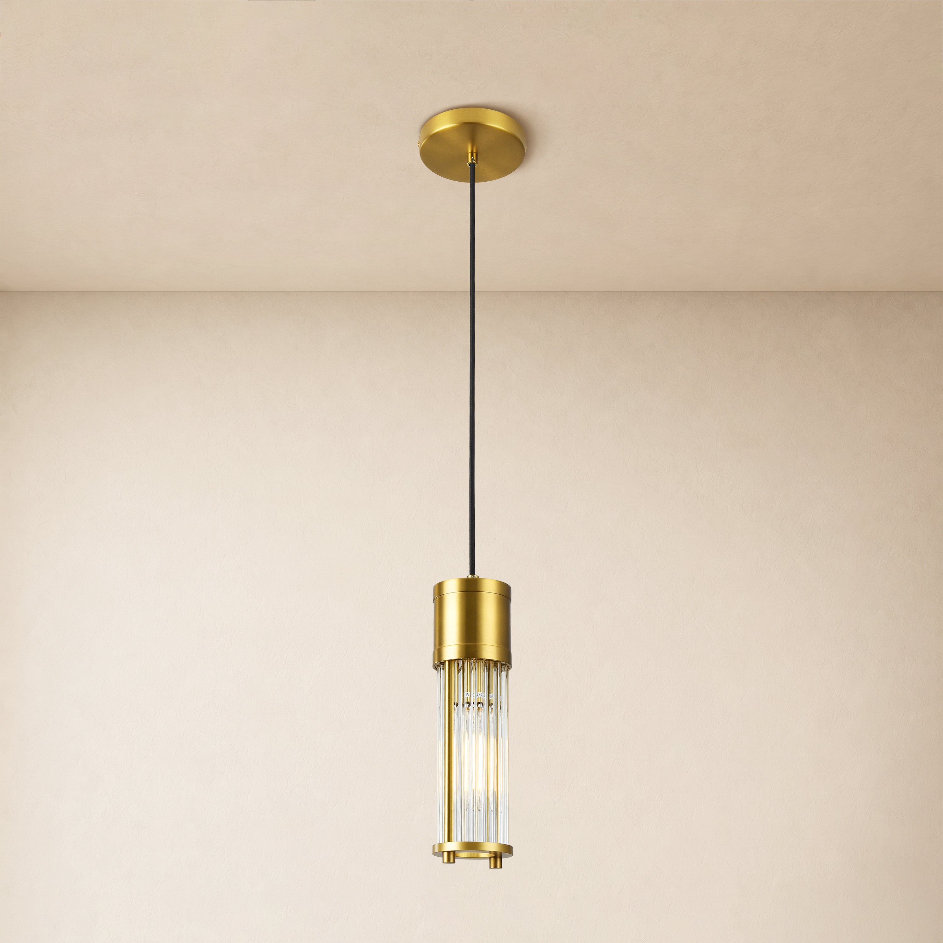 Briar Ribbed Glass Cylinder Pendant 11"H#Finish_Gold