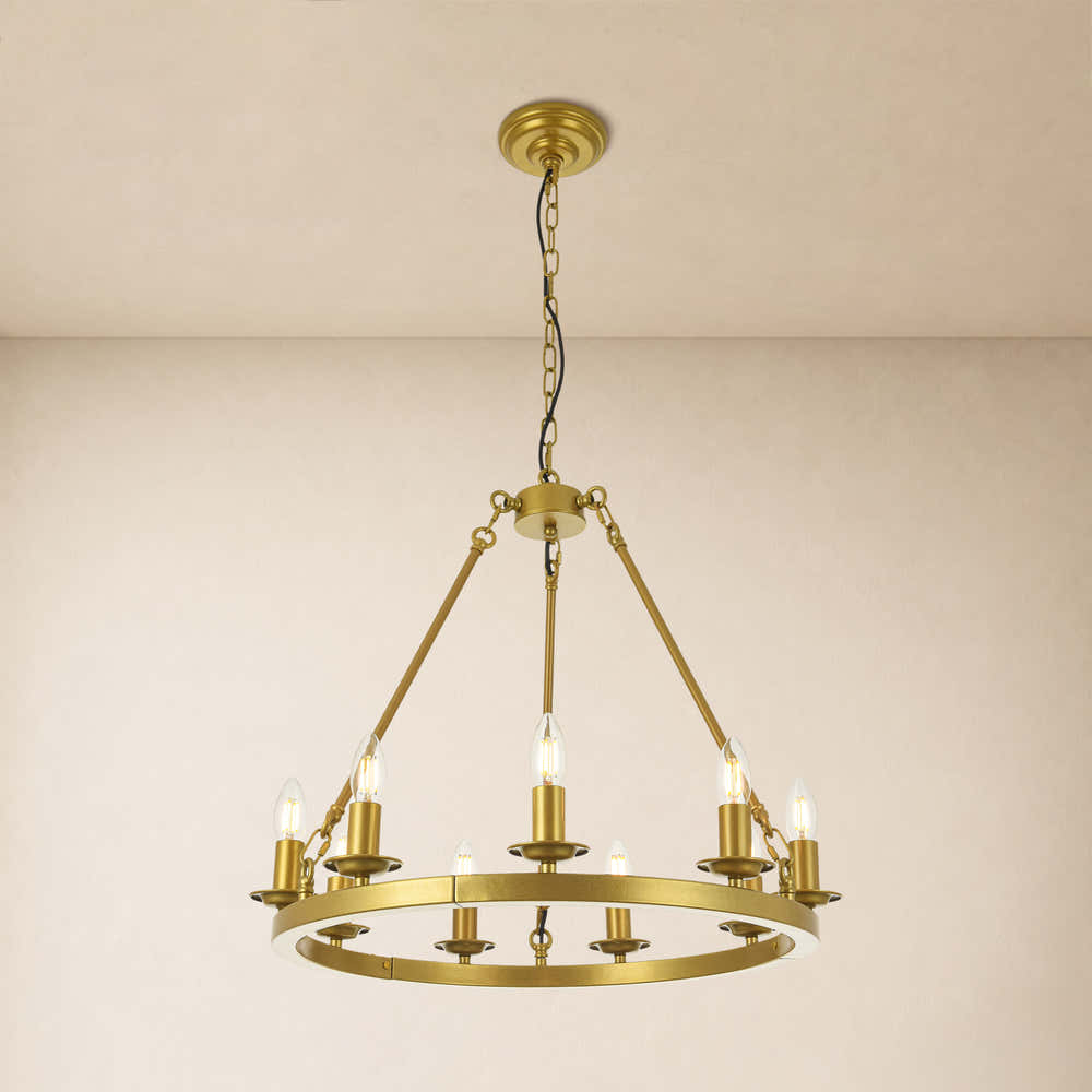 Wagon Wheel Candle Round Chandelier 26"D#Finish_Gold