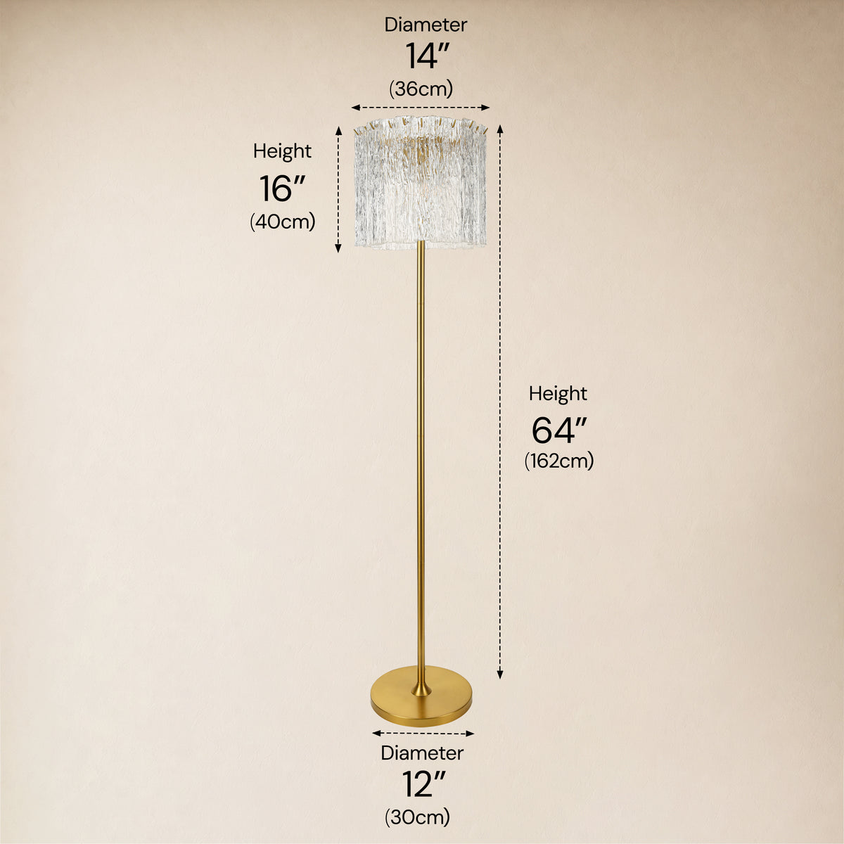 Nerisse Textured Glass Drum Floor Lamp 14"D