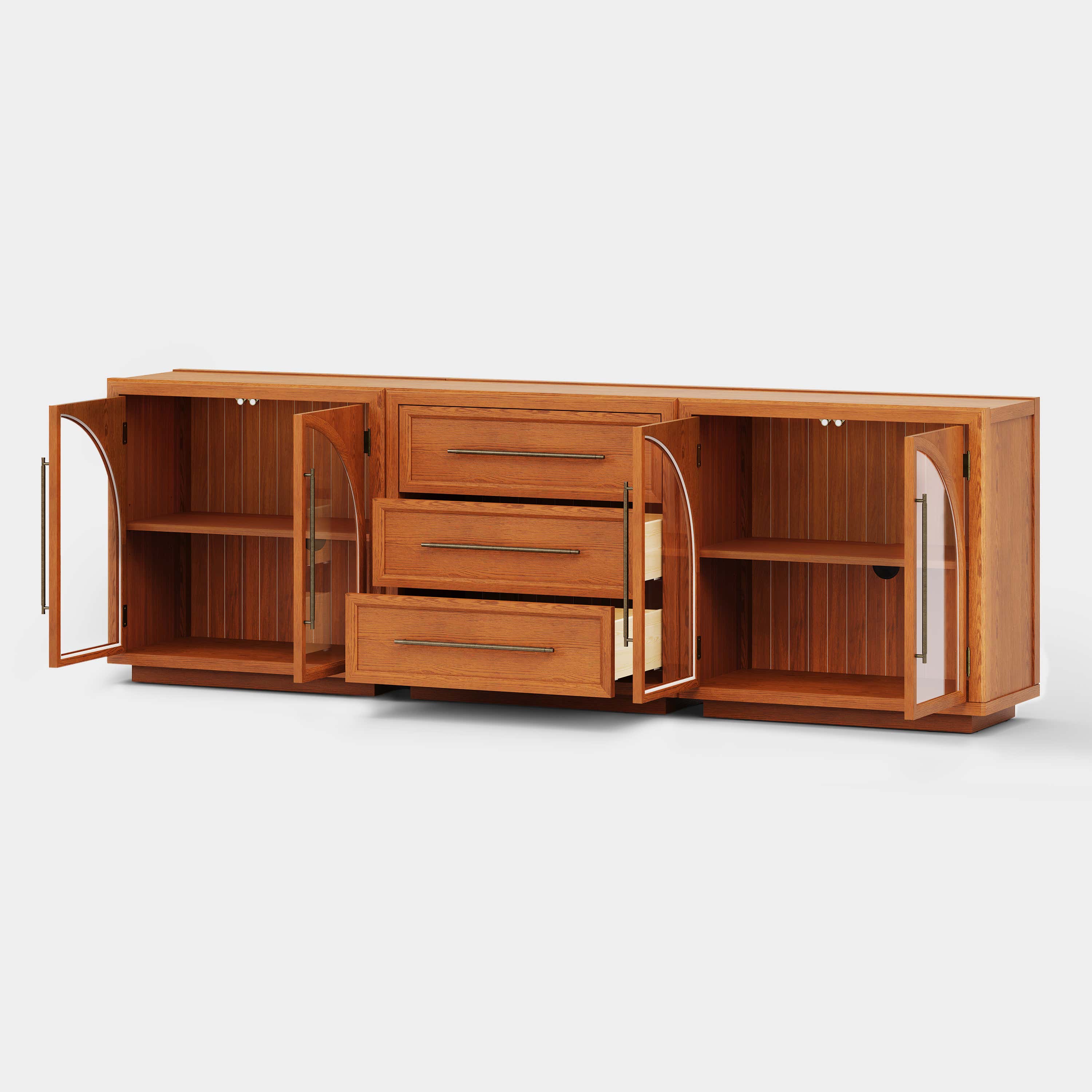 Alvar Arched 94.5″ Oak Modular Media Console(Set of 3)