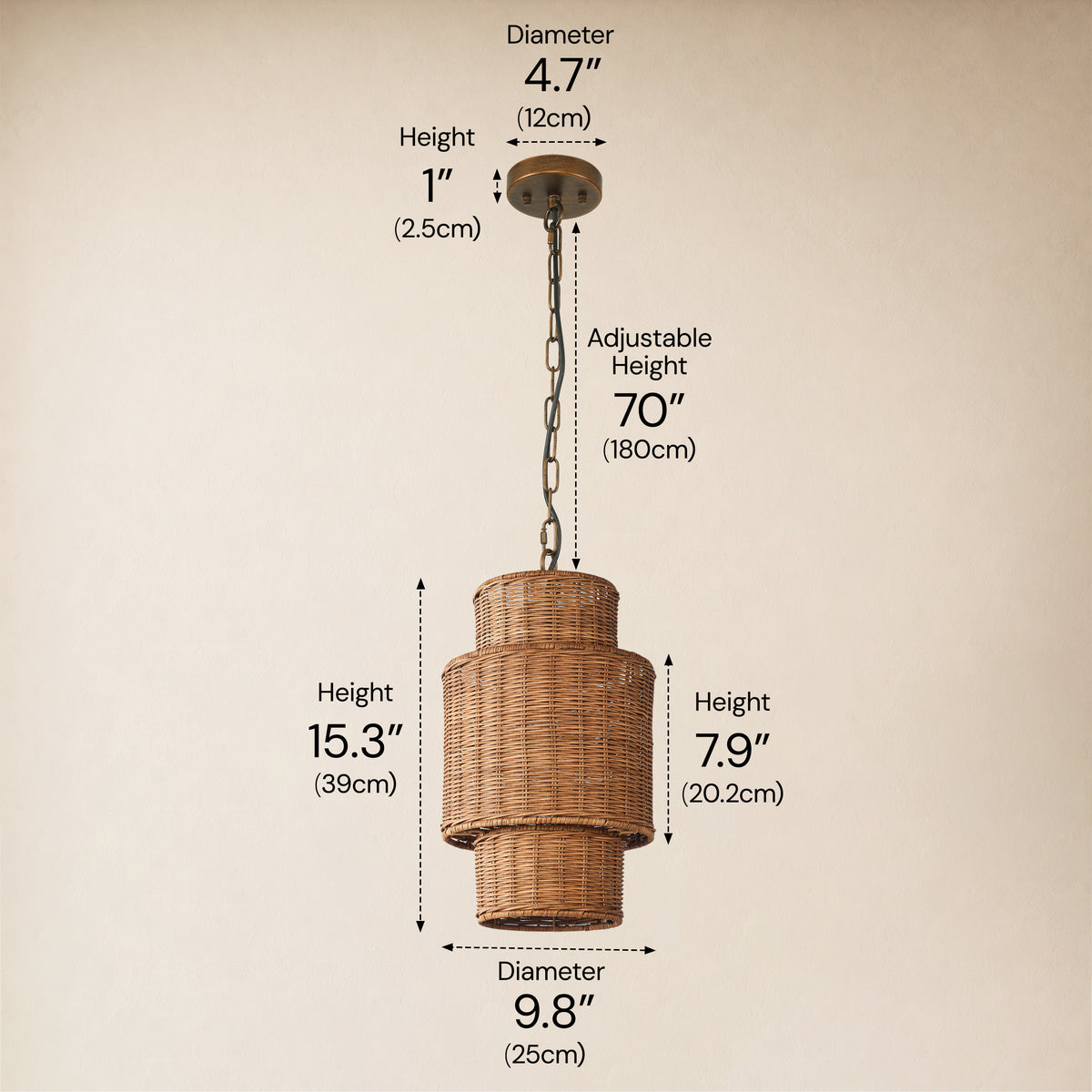 Cavana Rattan Tiered Pendant 10"D