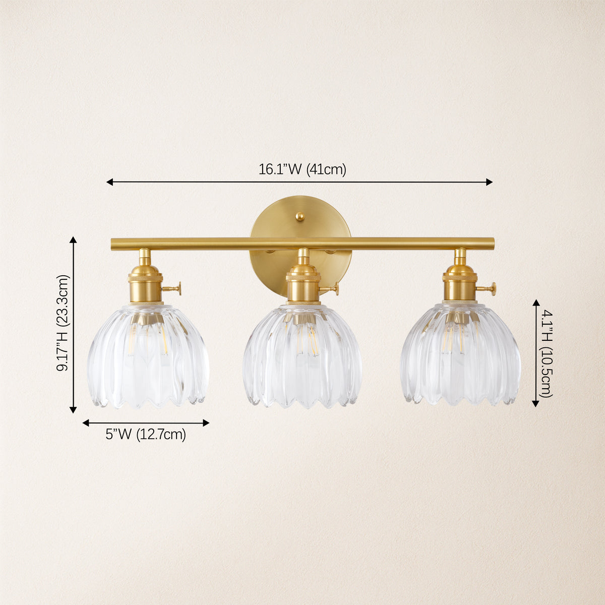 Orbixa Clear Glass 3-Lights Wall Sconce 18.8"W