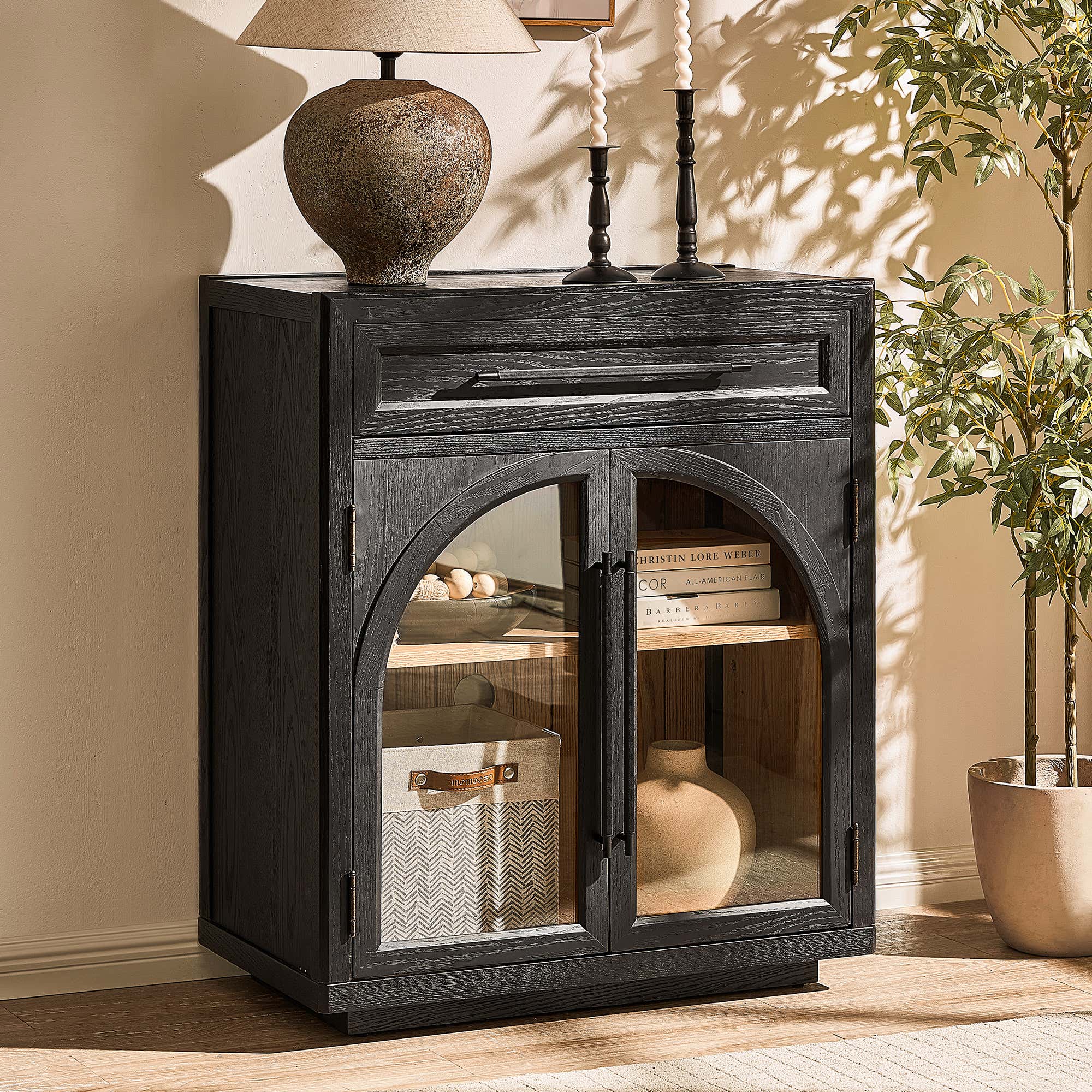 Alvar Arched 32" Oak Storage Cabinet with Drawers