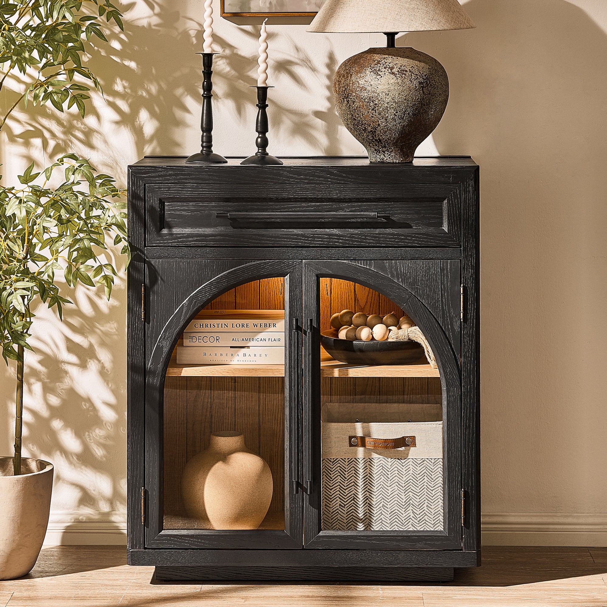 Alvar Arched 32" Oak Storage Cabinet with Drawers