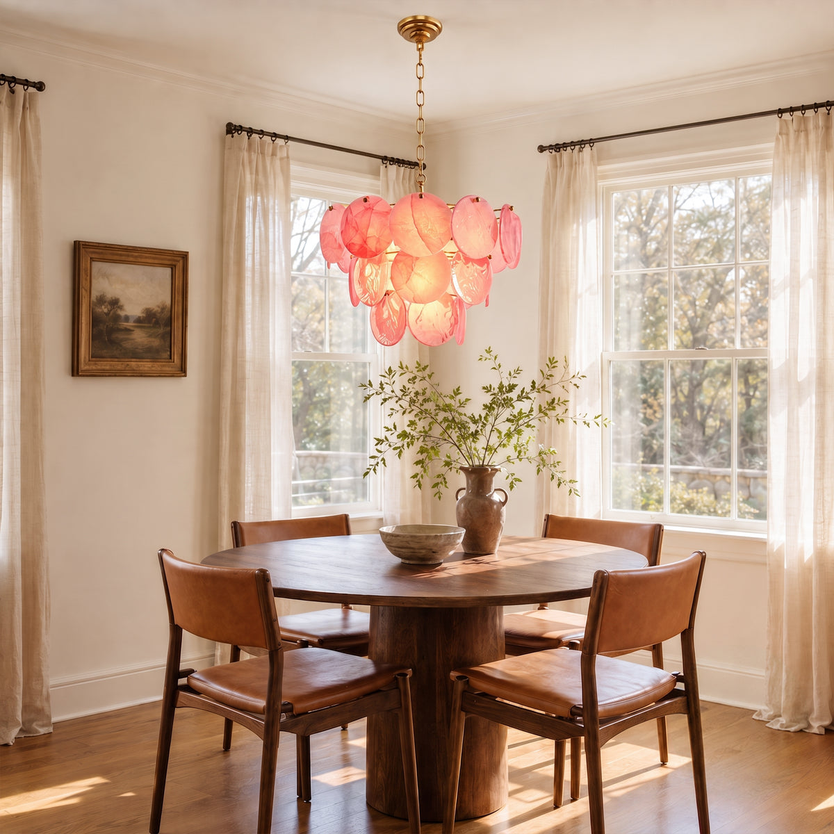 Auralis Pink Glass Disc Round Chandelier 20" 24" 31.5"D