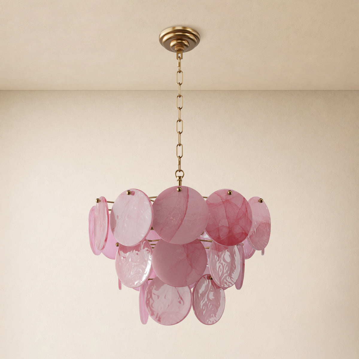 Auralis Pink Glass Disc Round Chandelier 20" 24" 31.5"D