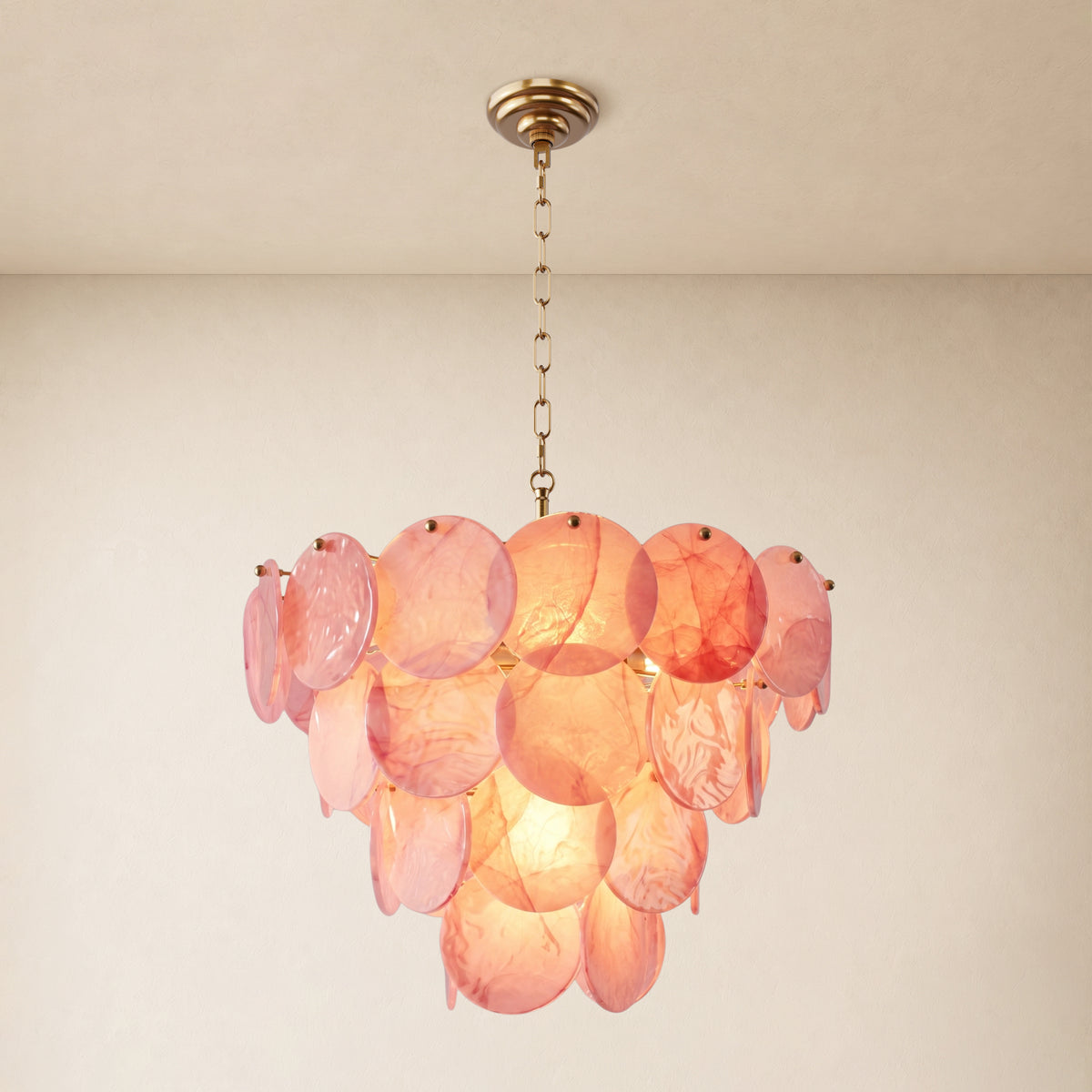 Auralis Pink Glass Disc Round Chandelier 20" 24" 31.5"D