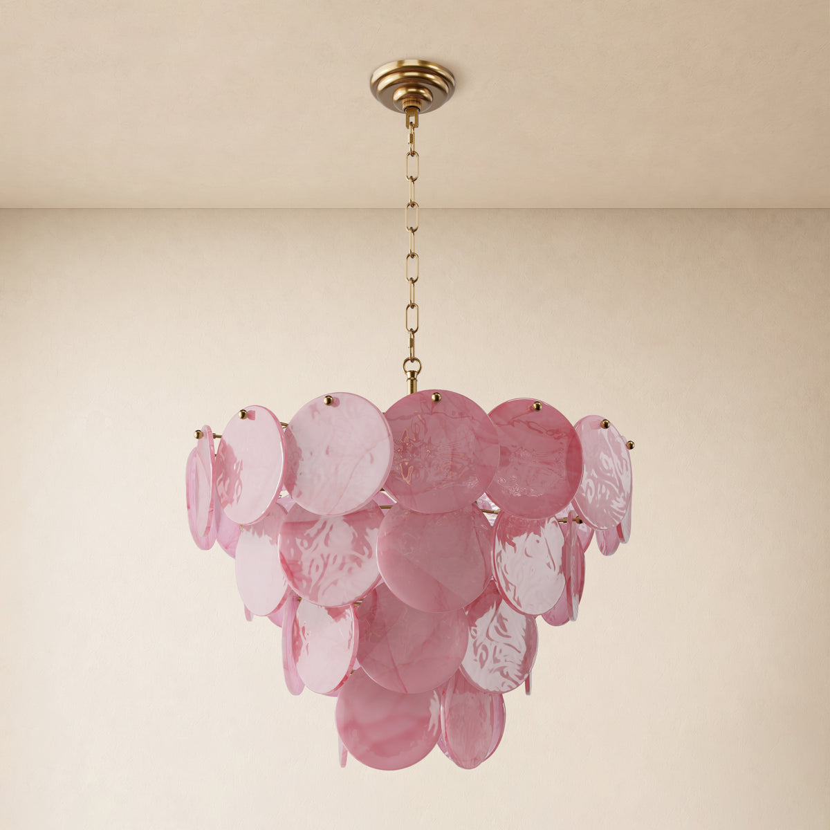 Auralis Pink Glass Disc Round Chandelier 20" 24" 31.5"D