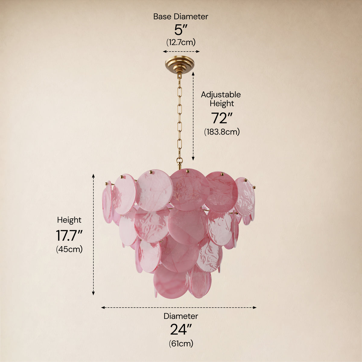 Auralis Pink Glass Disc Round Chandelier 20" 24" 31.5"D