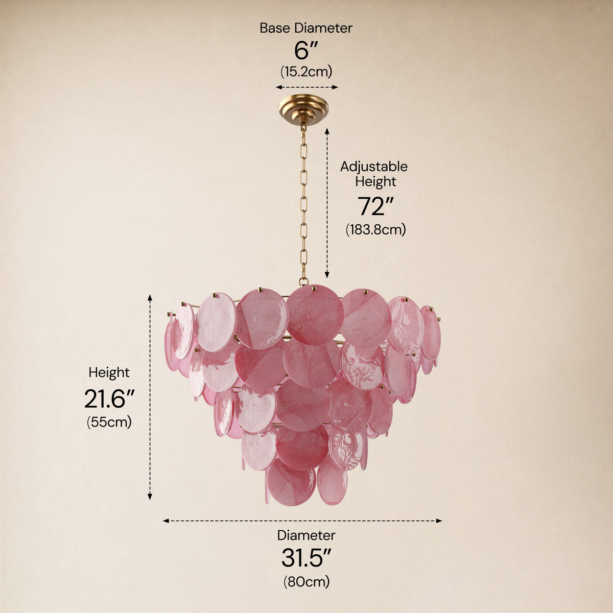 Auralis Pink Glass Disc Round Chandelier 20" 24" 31.5"D