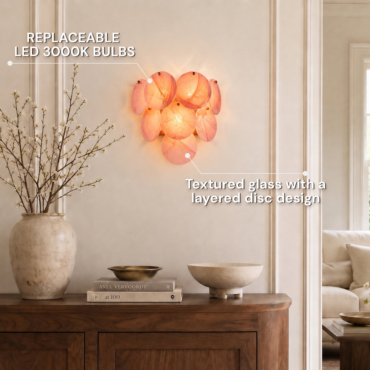 Auralis Pink Glass Disc Wall Sconce 15"W