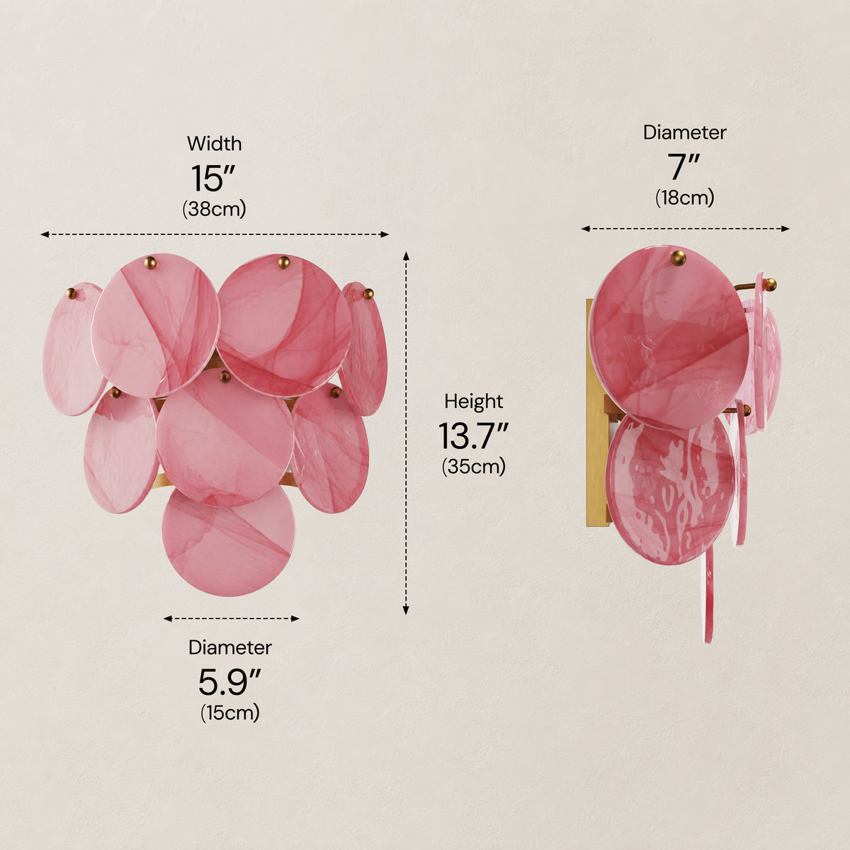 Auralis Pink Glass Disc Wall Sconce 15"W