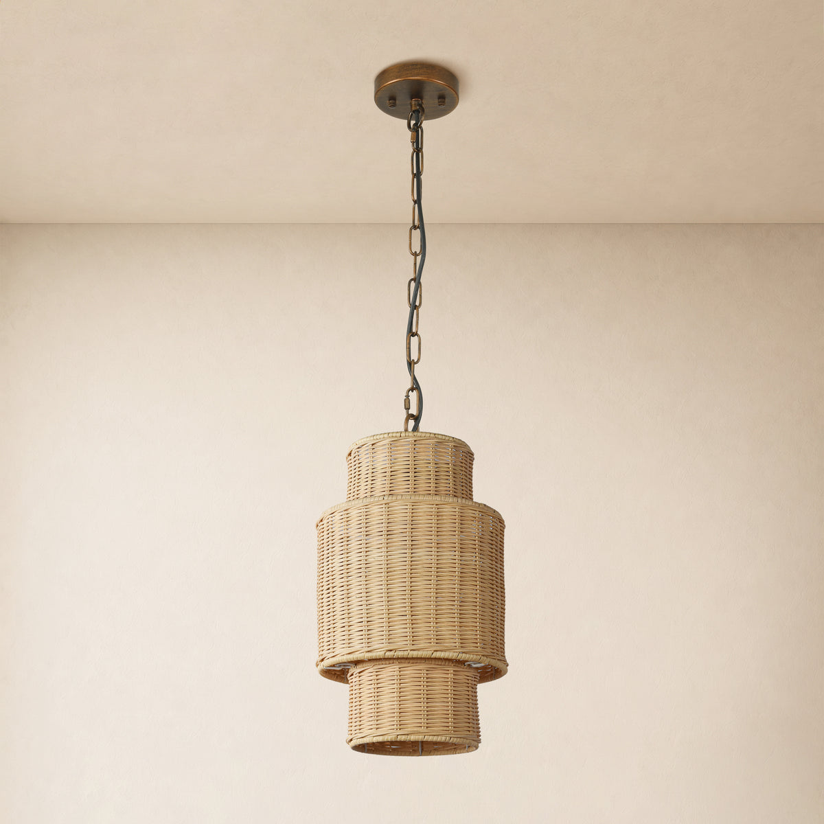 Cavana Rattan Tiered Pendant 10"D