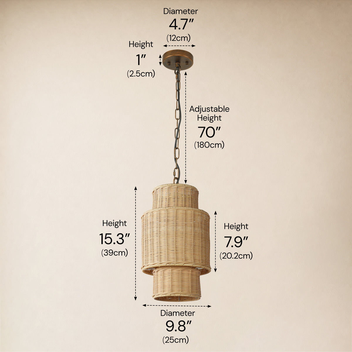 Cavana Rattan Tiered Pendant 10"D