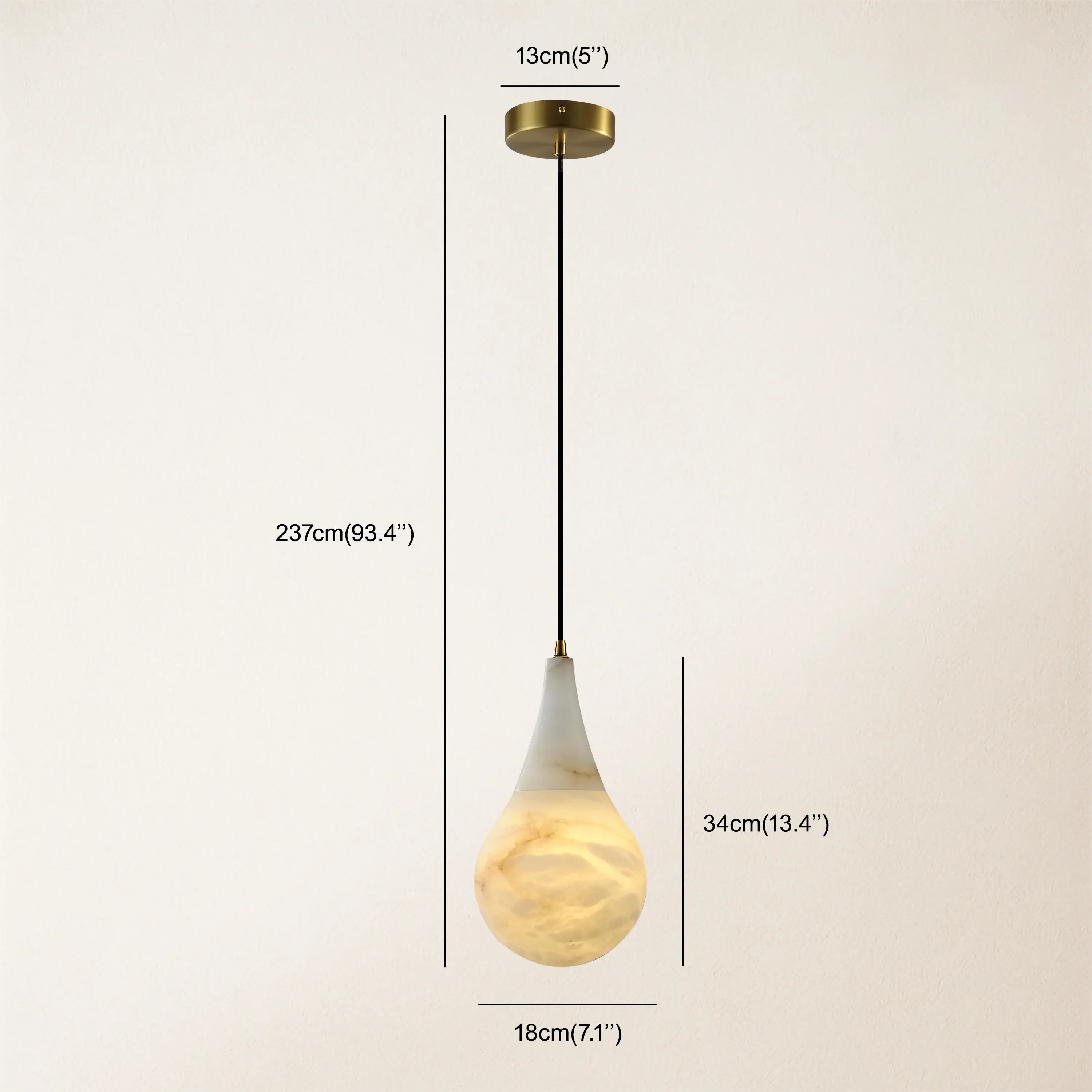 Ares Alabaster Water-Drop Pendant 7"D