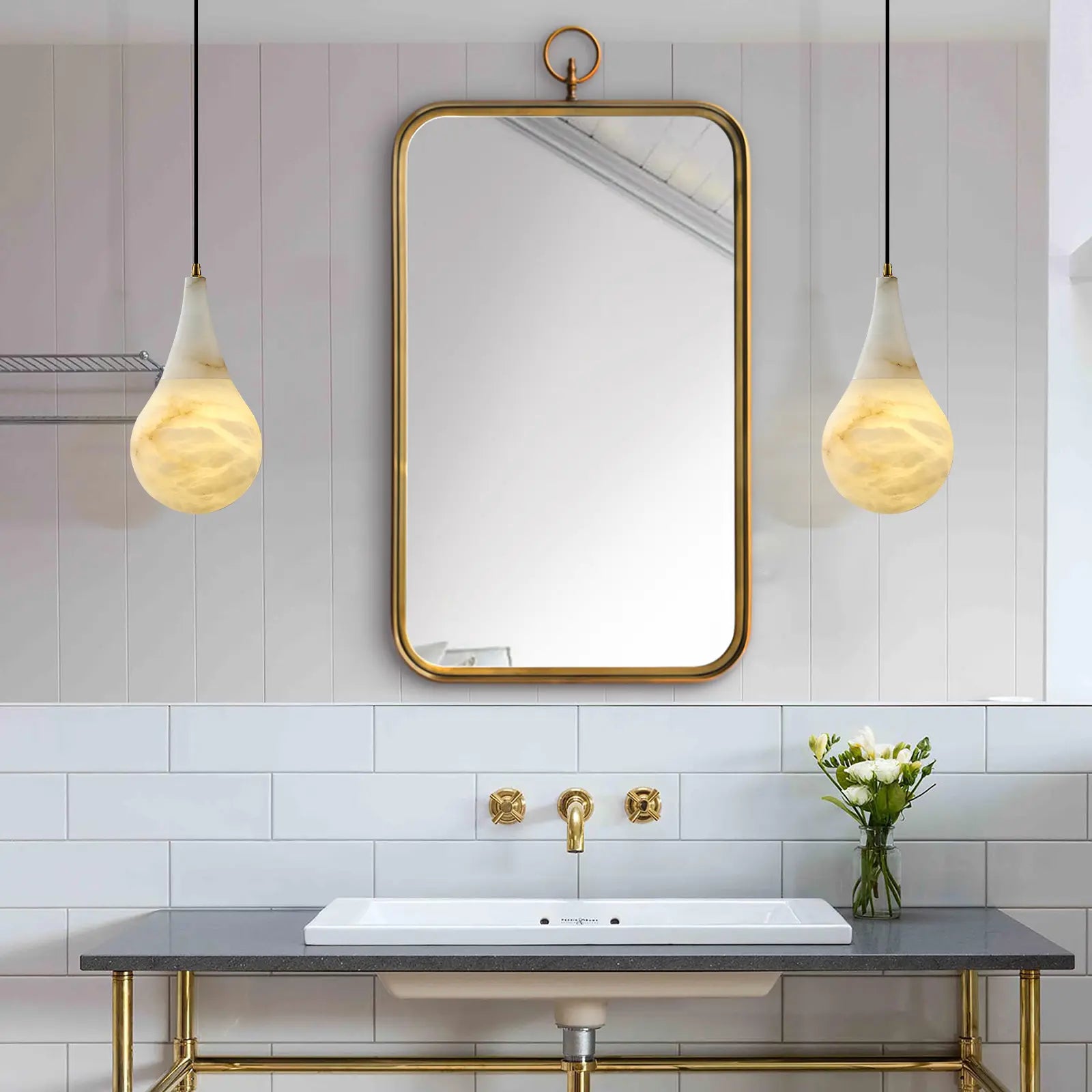 Ares Alabaster Modern Water-Drop Pendant 6"D