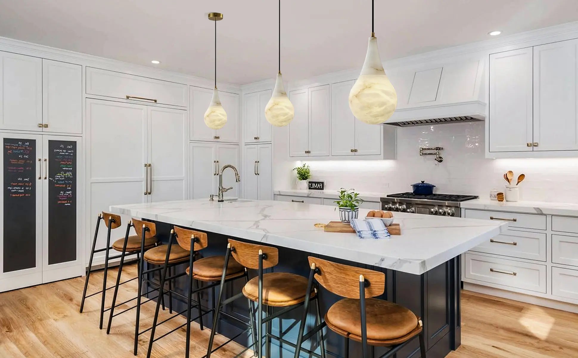 Ares Alabaster Water-Drop Pendant 6"D