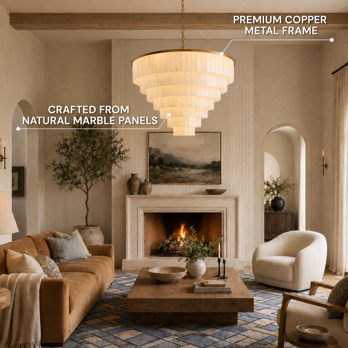 Montrava Alabaster Tiered Round Chandelier 60"D