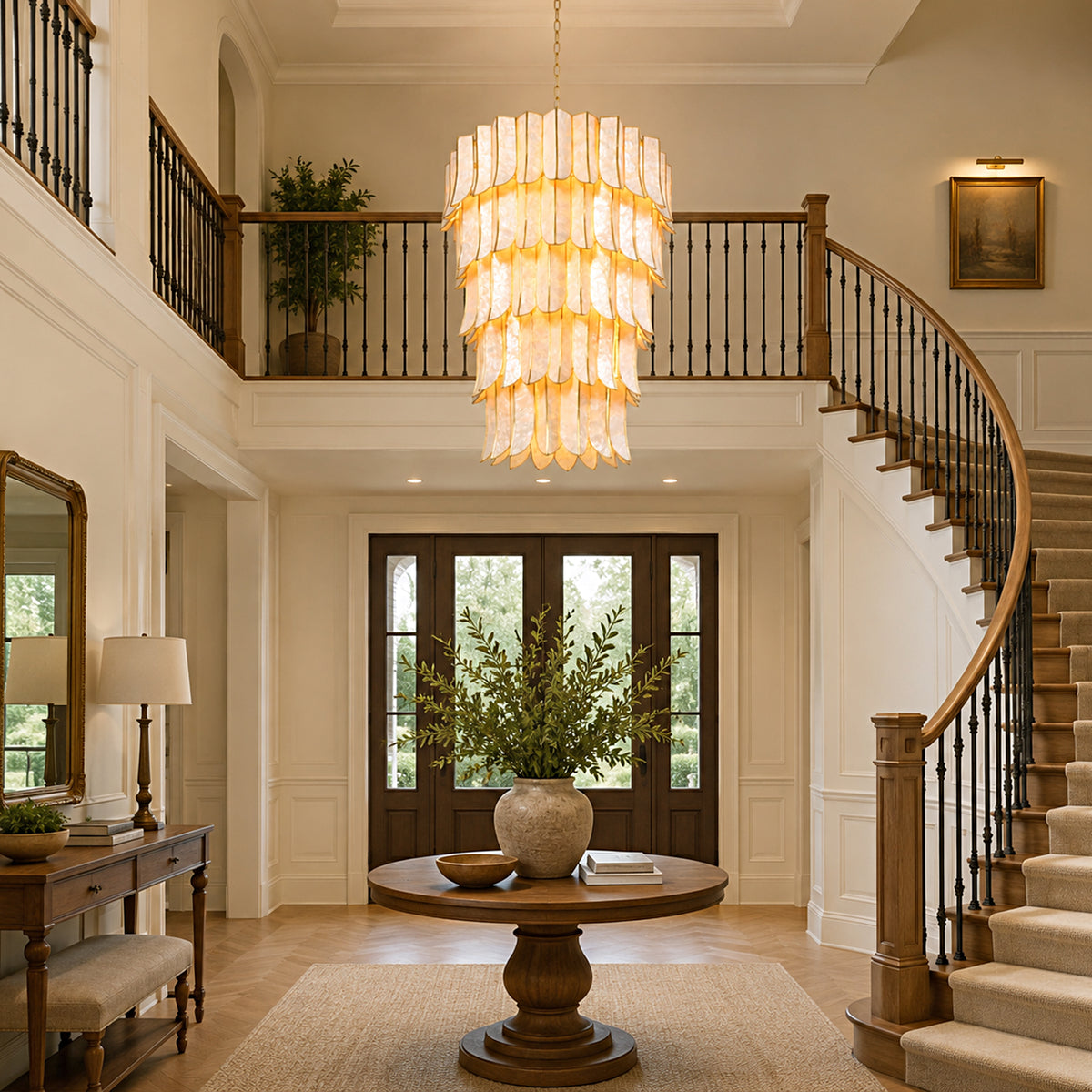 Caprielle Iron Capiz Tiered Round Chandelier 39.4"D