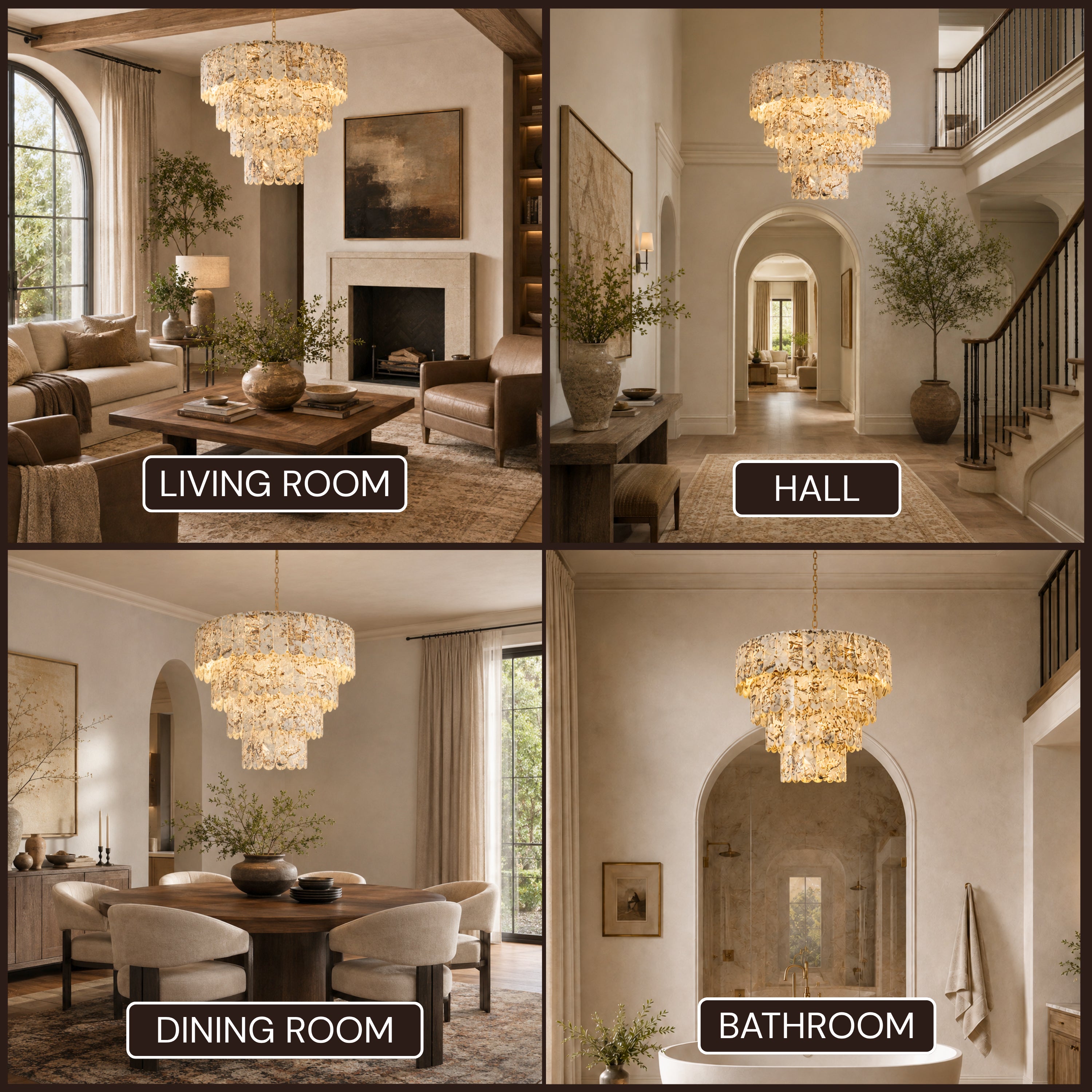 Pietra Snowflake Marble Rounded Tiered Chandelier 39.3"D