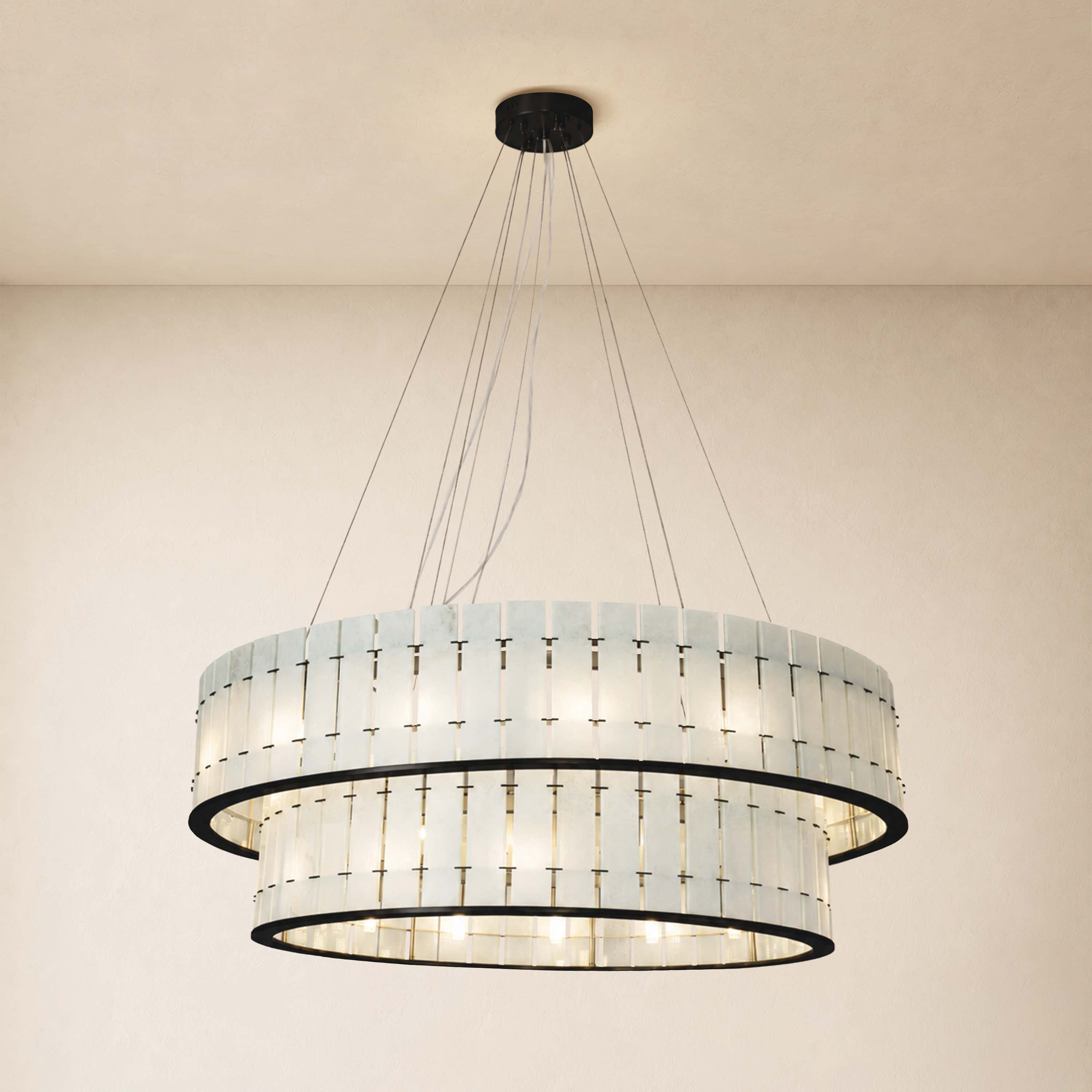Pietra White Alabaster Tiered Drum Chandelier 33.4"D