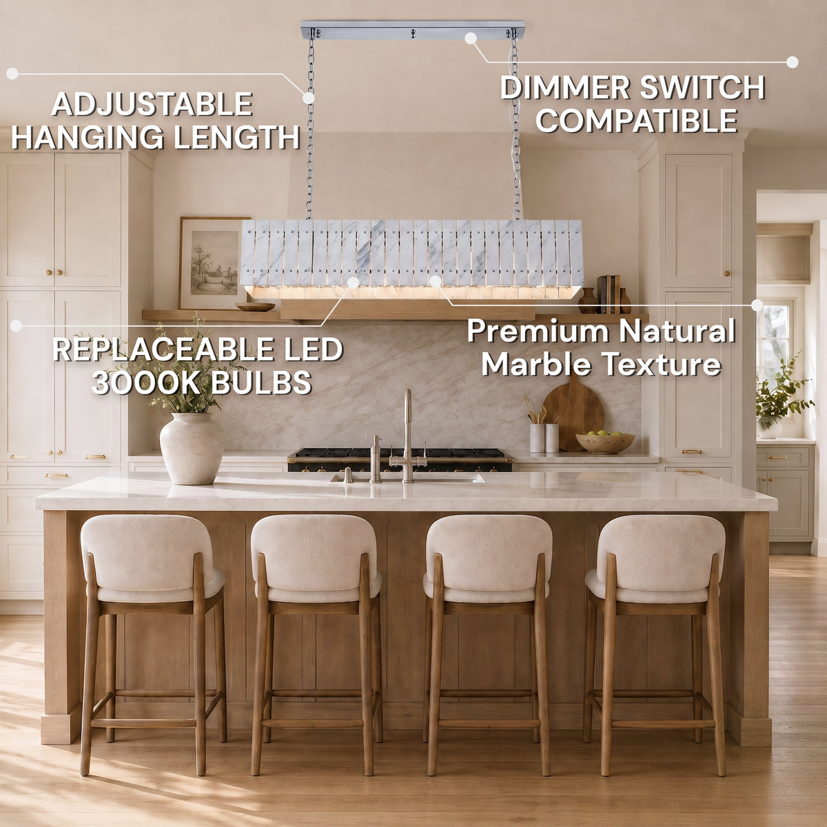 Pietra Porcelain White Marble Rectangular Chandelier 47.2"W