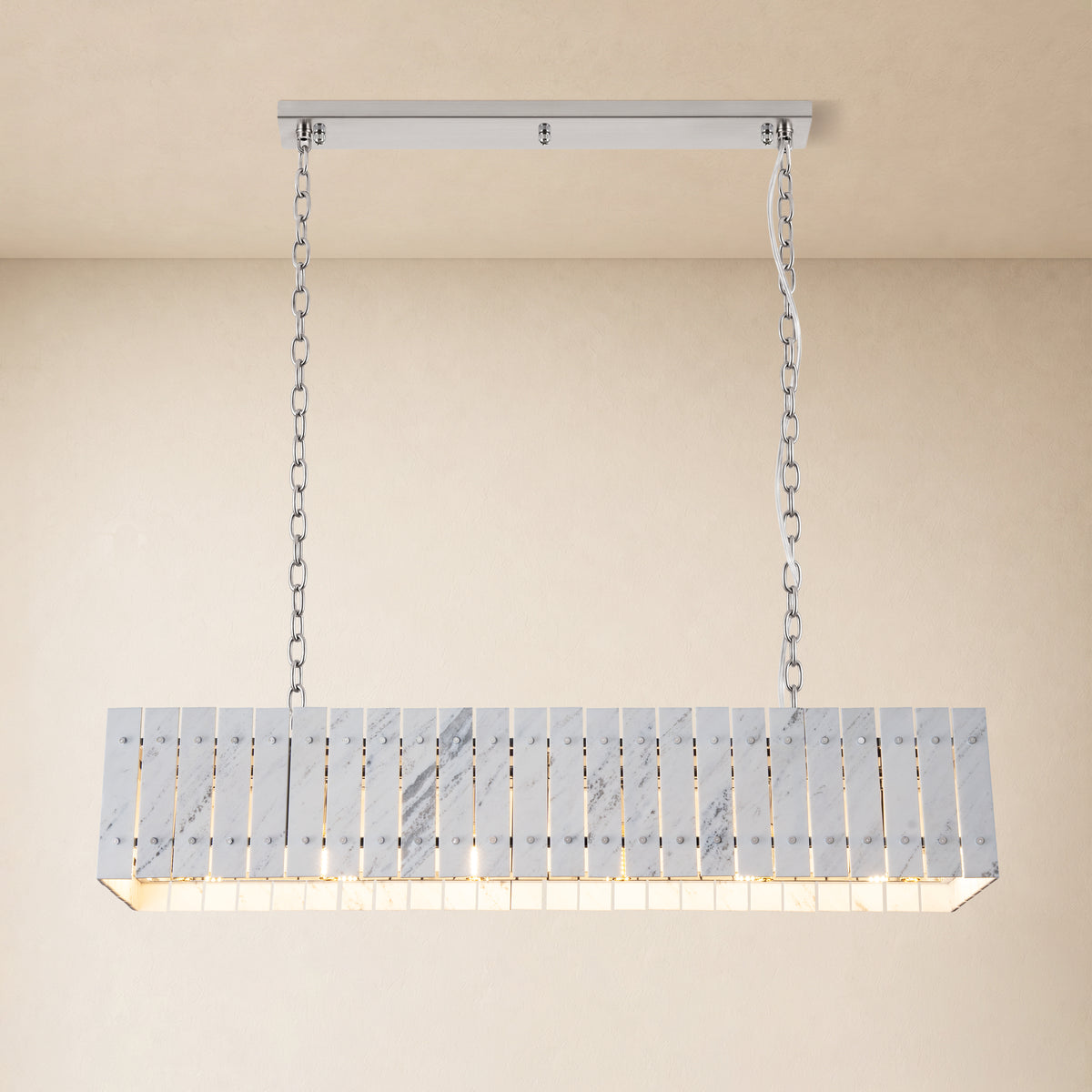 Pietra Porcelain White Marble Rectangular Chandelier 47.2"W