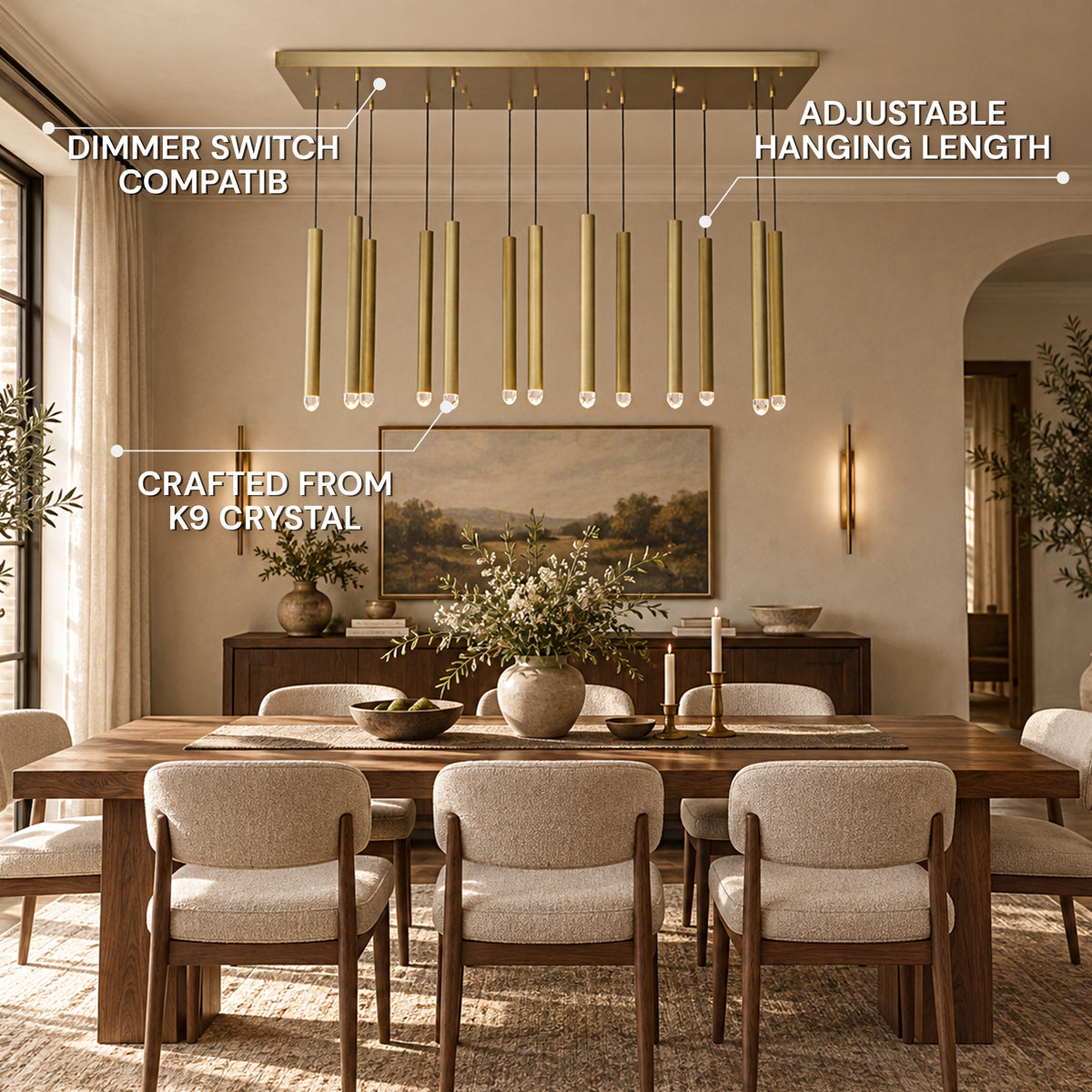 Lyrion Crystal Cylinder Linear Chandelier 48"W