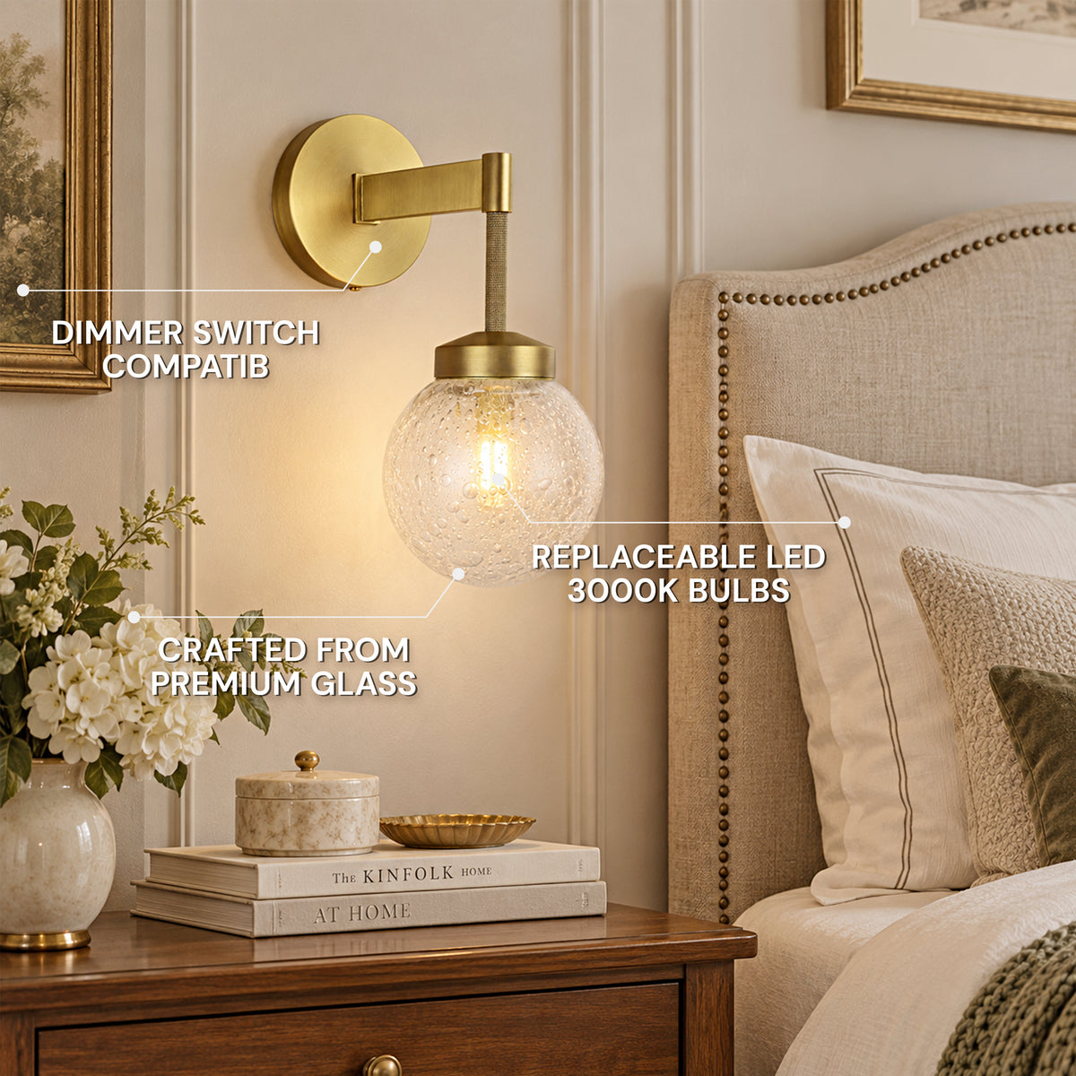 Liorenne Bubble Glass Globe Wall Sconce 4.7"D