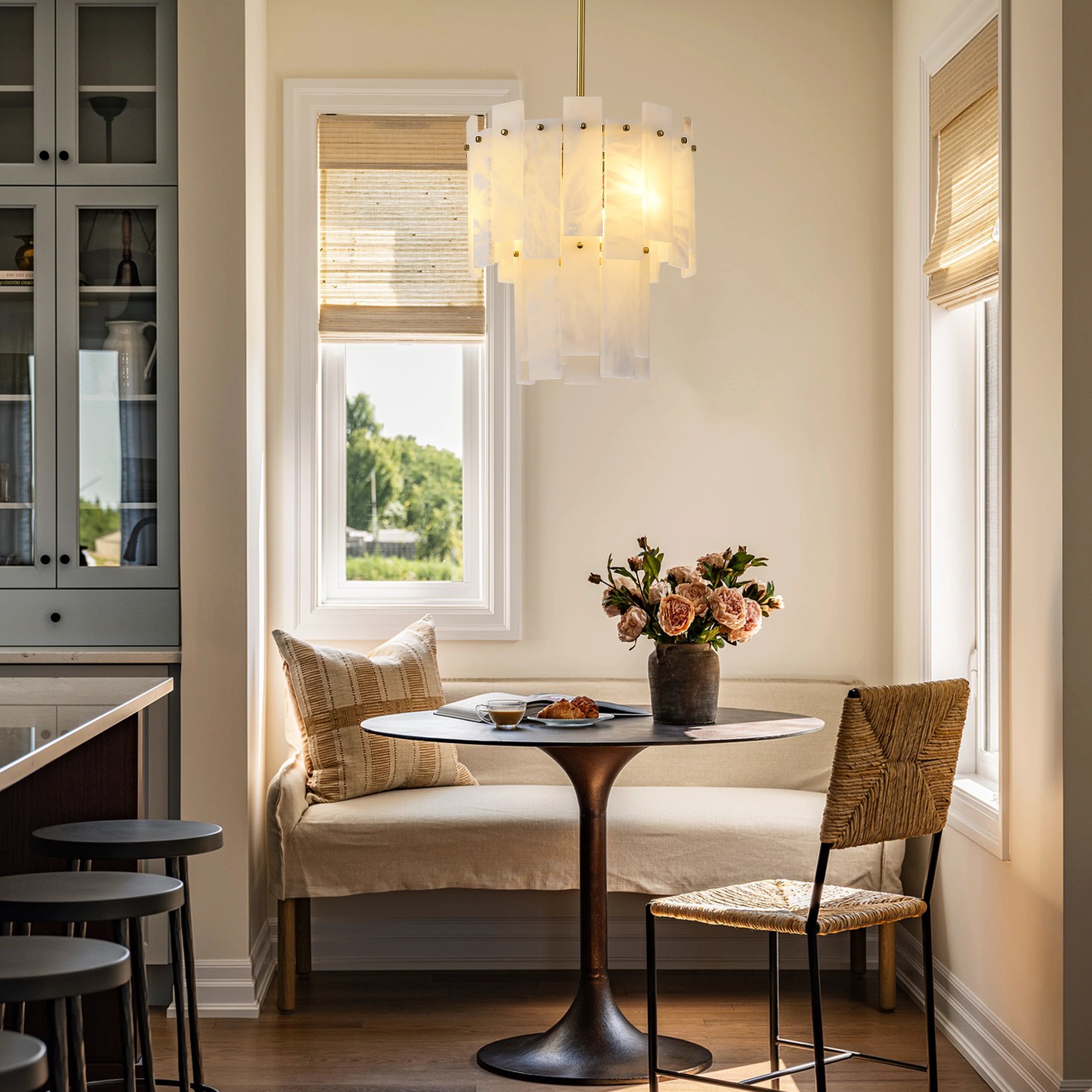 Nivislight Alabaster 2-Tier Round Pendant 13"#Finish_Gold